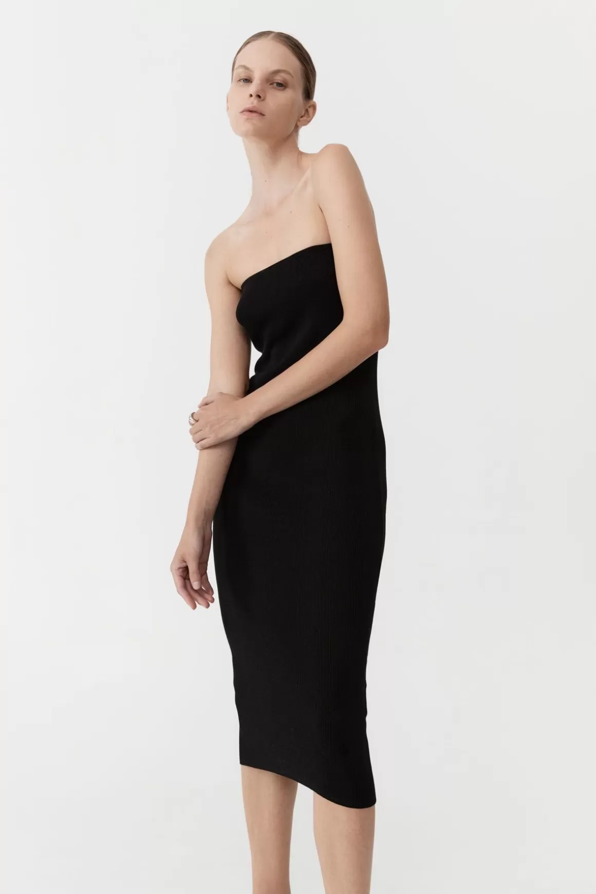 St. Agni 90s Strapless Knit Midi Dress - Black