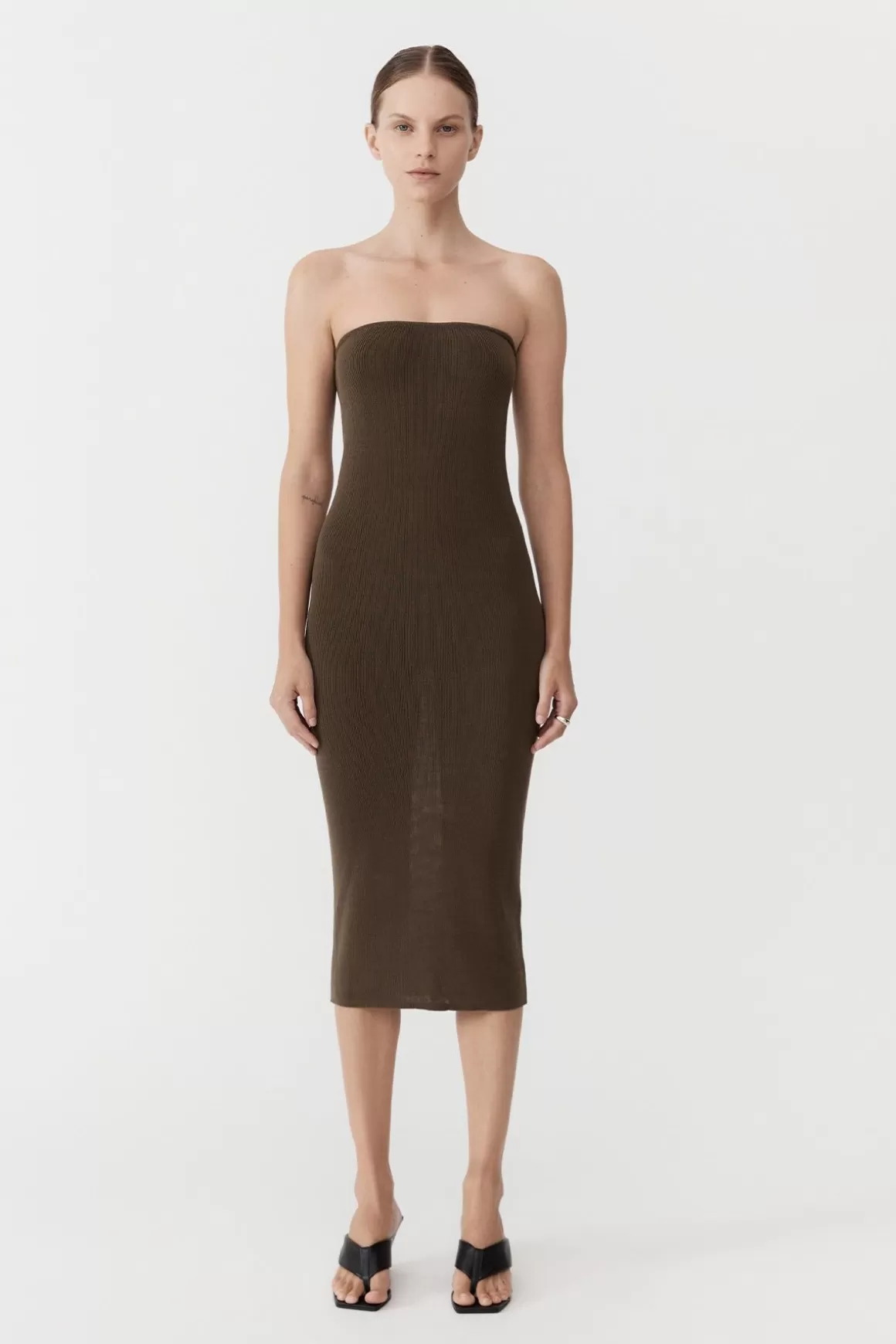 St. Agni 90s Strapless Knit Midi Dress - Kelp