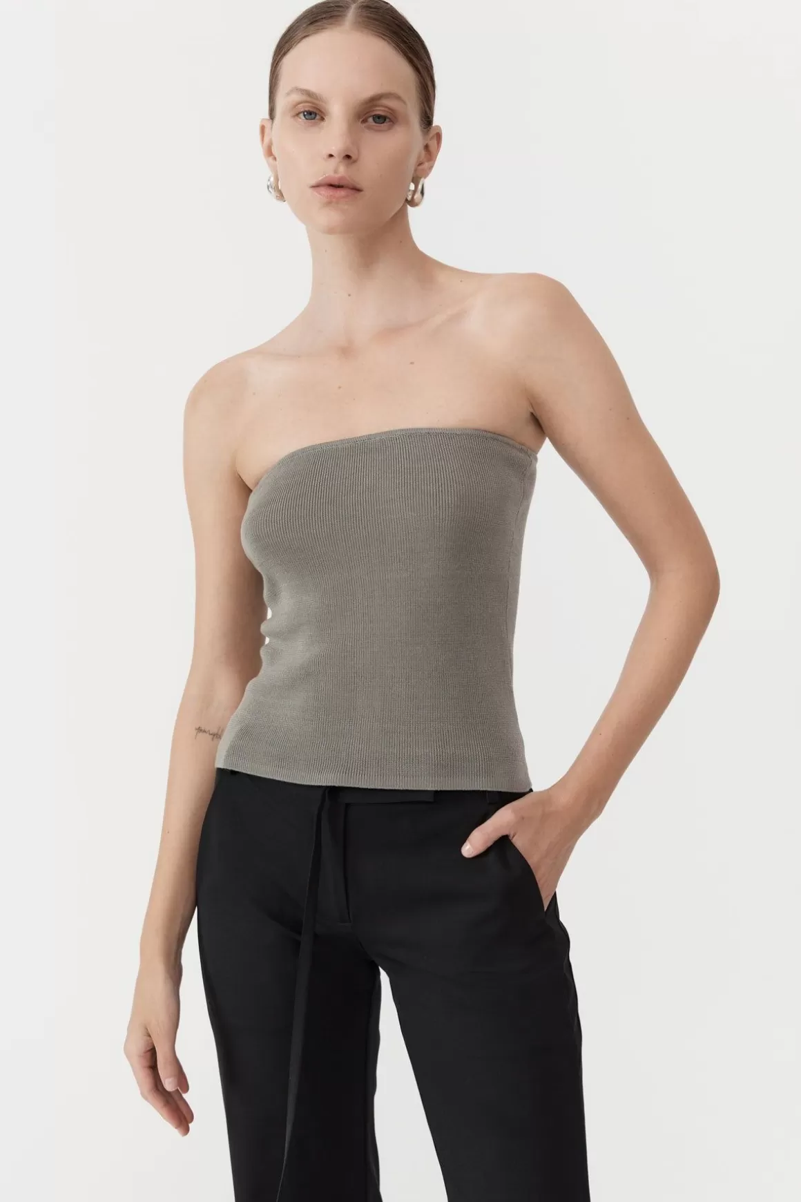 St. Agni 90s Strapless Knit Top - Shadow