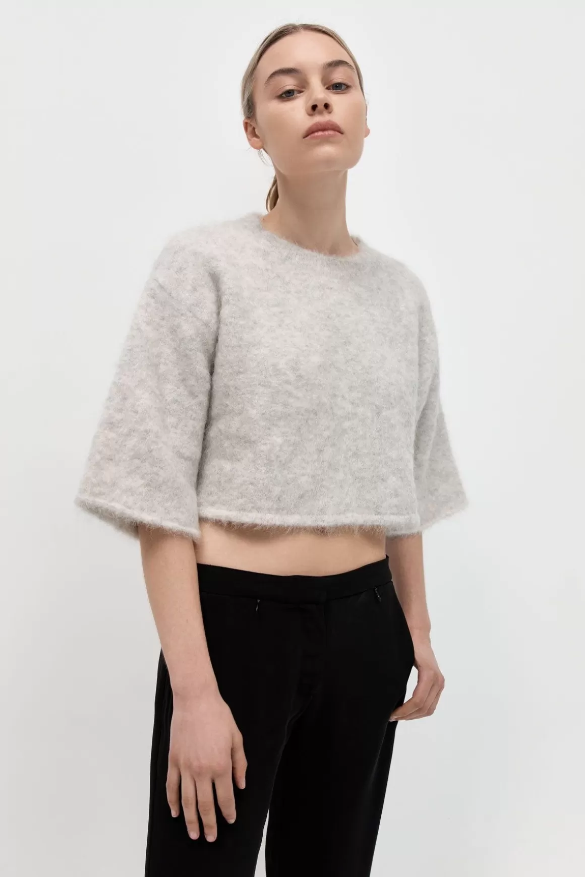 St. Agni Alpaca Cropped Tee - Light Grey