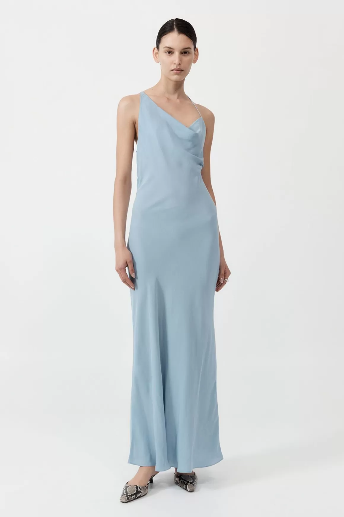 St. Agni Asymm Drape Maxi Dress - Stone Blue