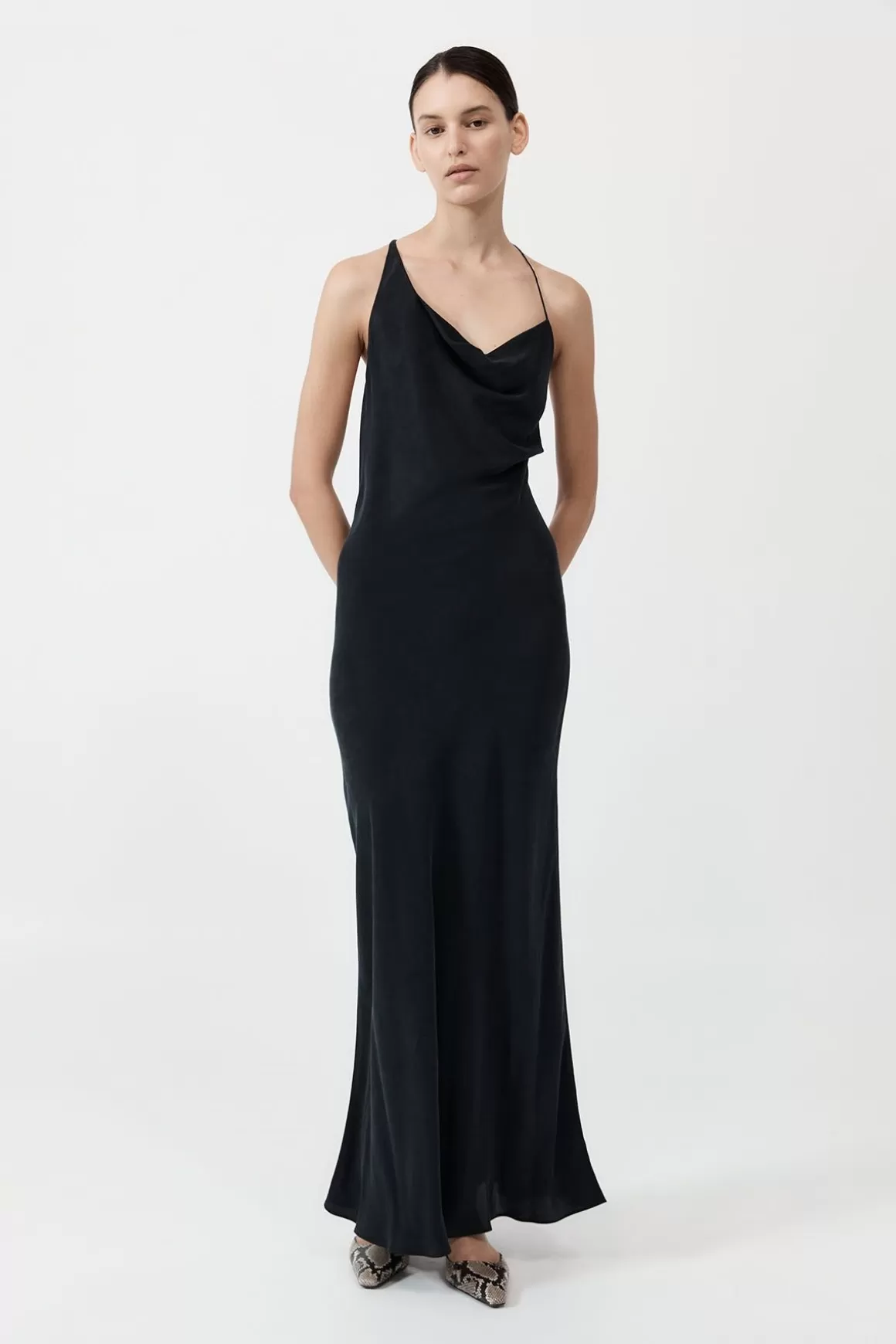 St. Agni Asymm Drape Maxi Dress - Washed Black