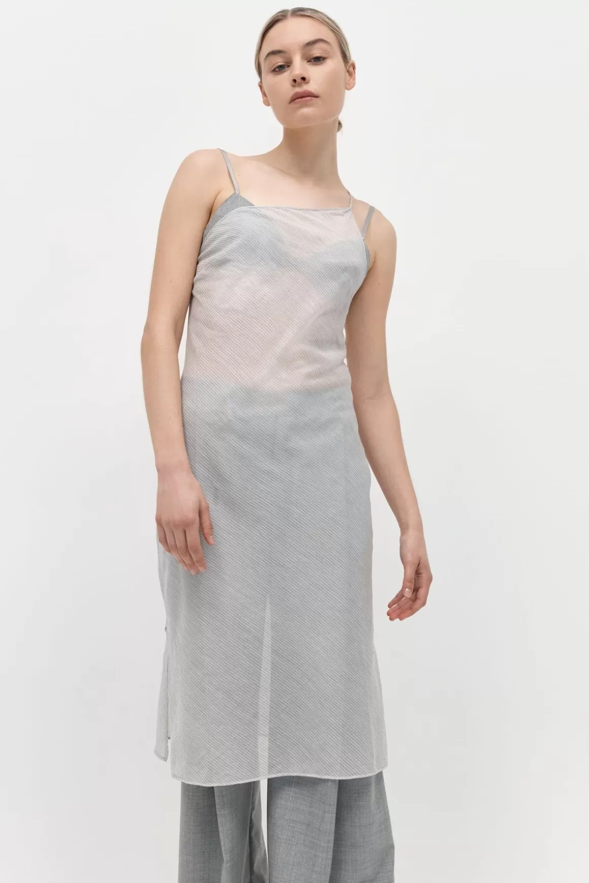 St. Agni Asymmetric Slip Dress - Sheer Stripe