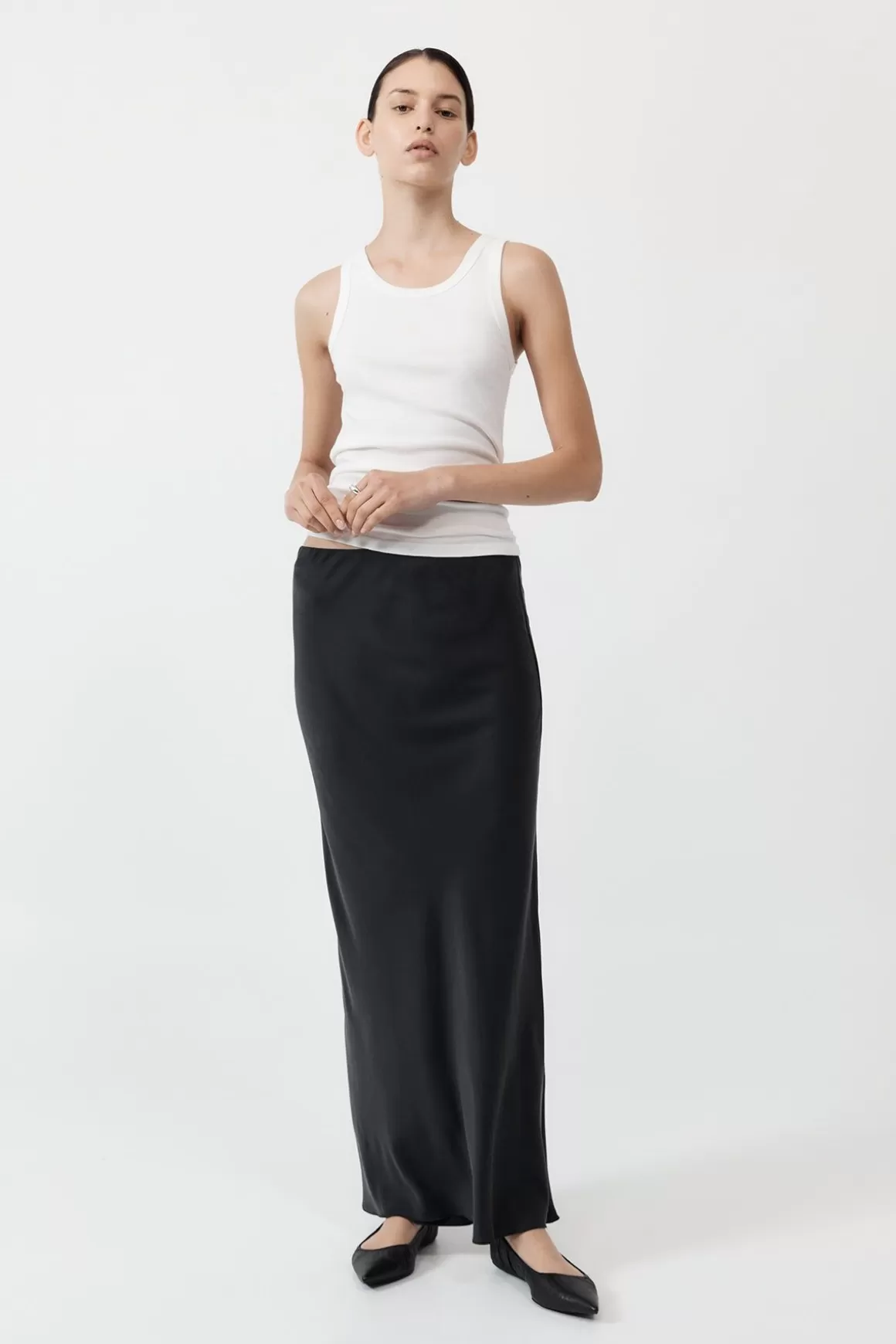 St. Agni Bias Slip Skirt - Black