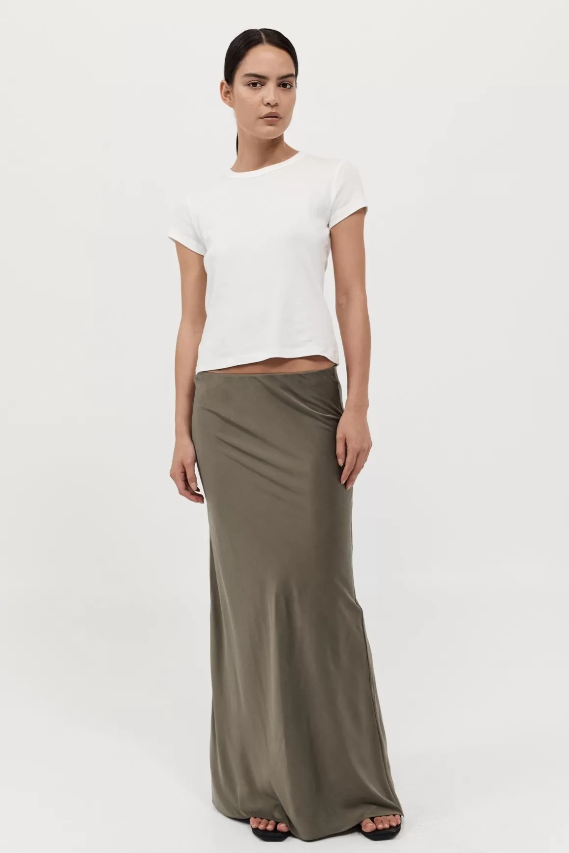 St. Agni Bias Slip Skirt - Kelp