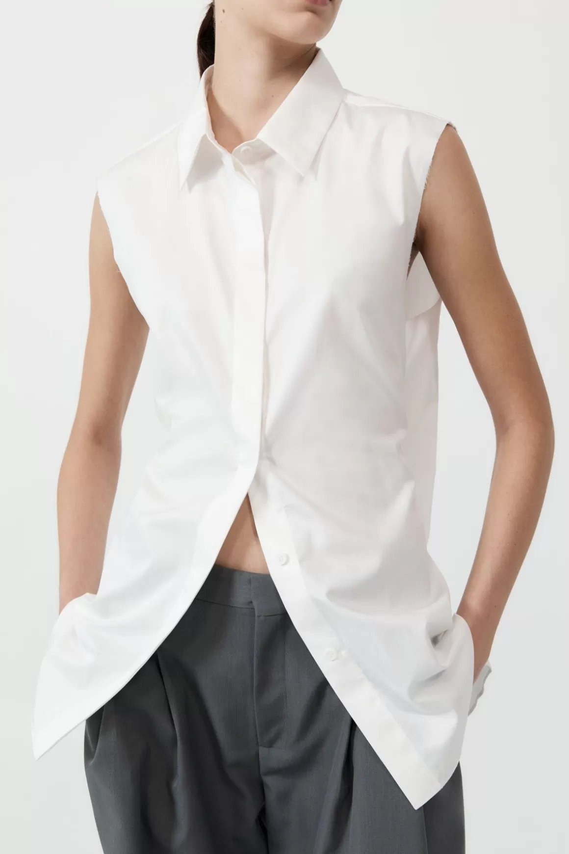 St. Agni Cotton Belted Sleeveless Shirt - White