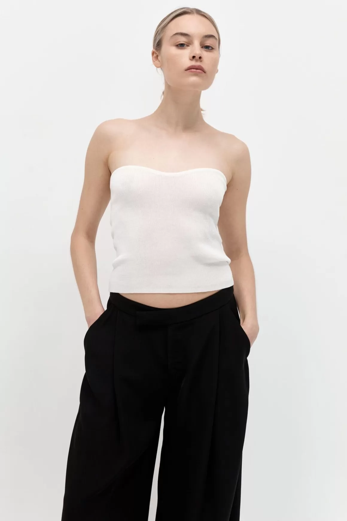 St. Agni Curve Knit Top - White