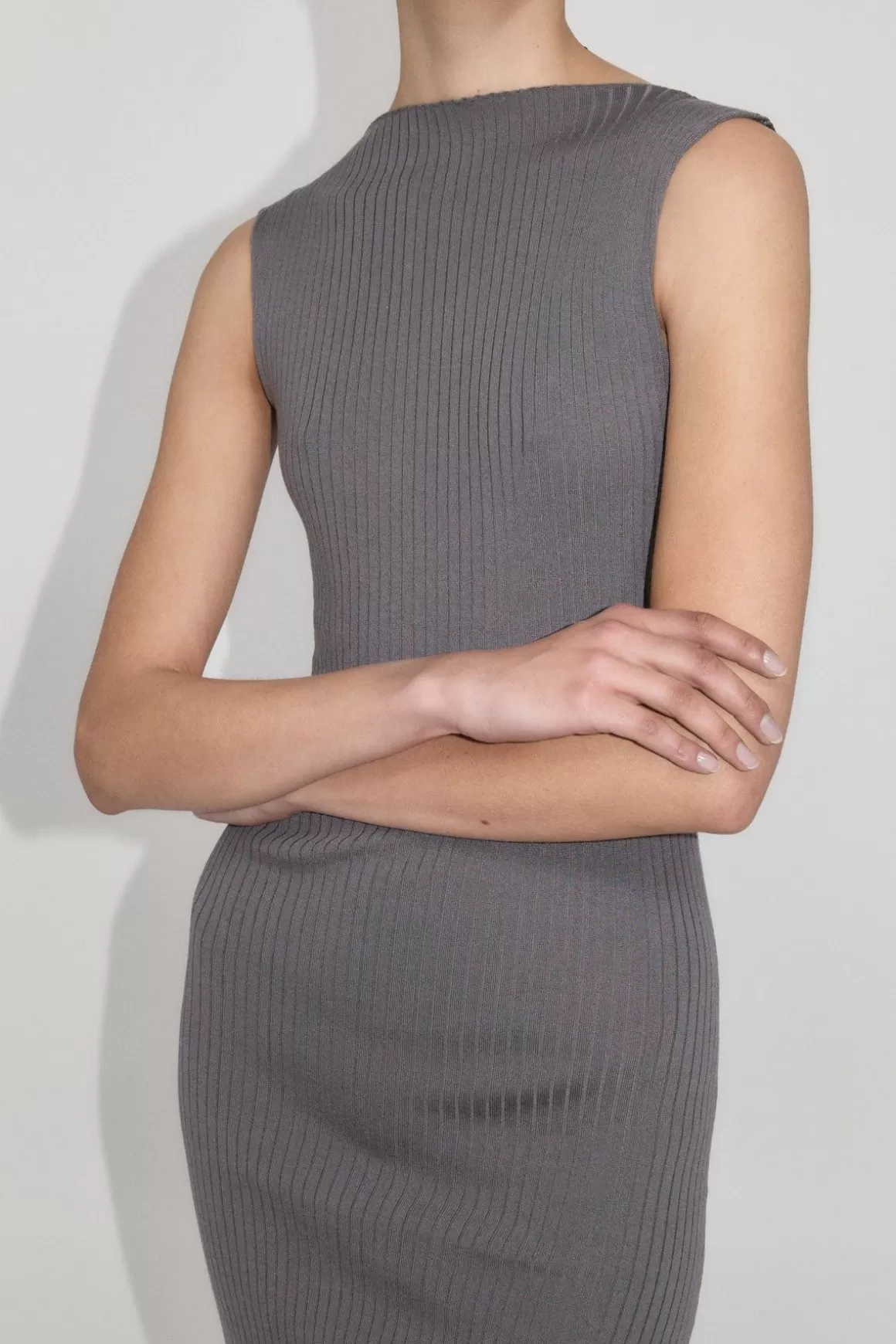 St. Agni Cut Away Knit Dress - Stone Grey