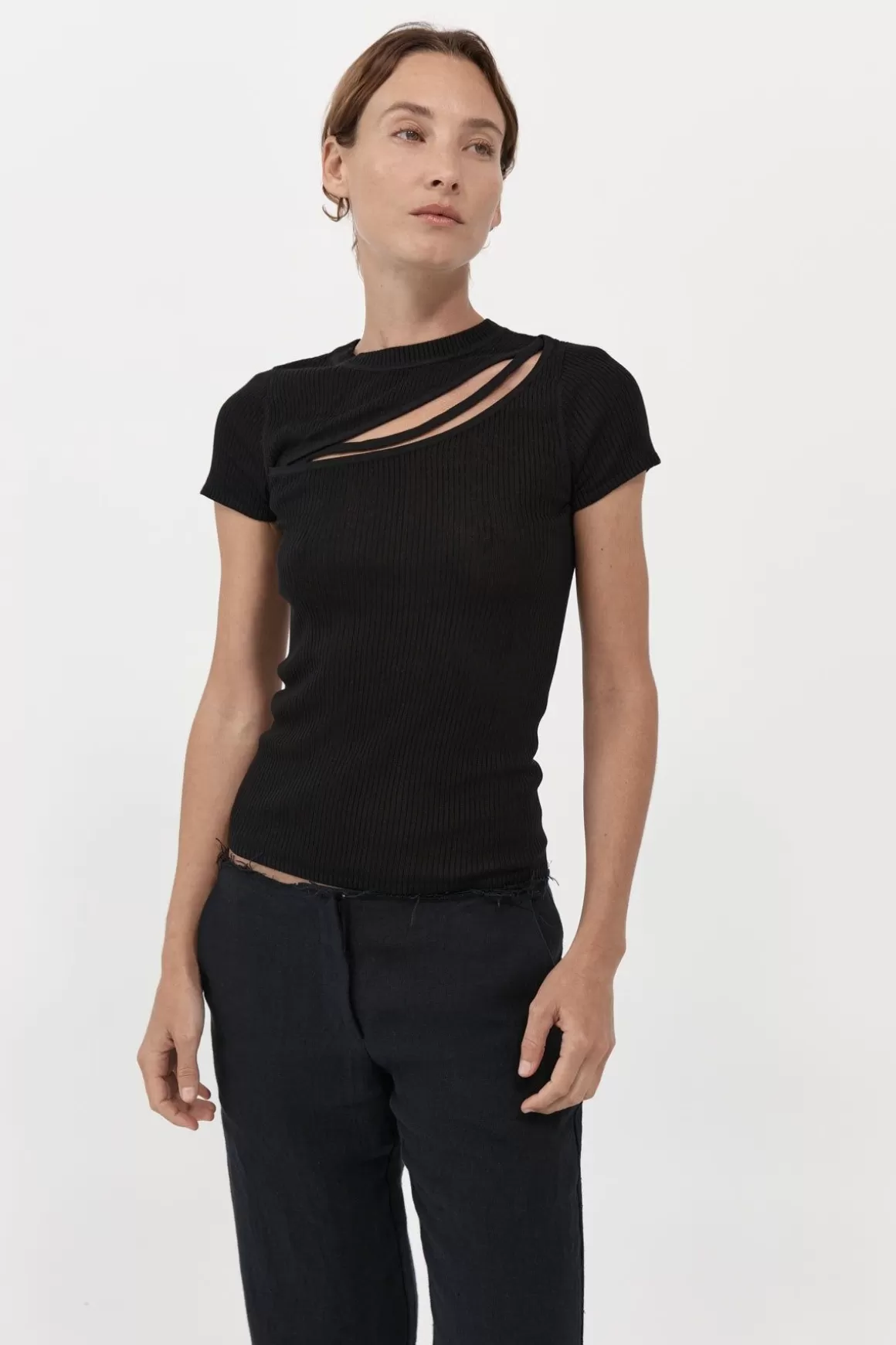 St. Agni Cut Out Knit Tee - Black