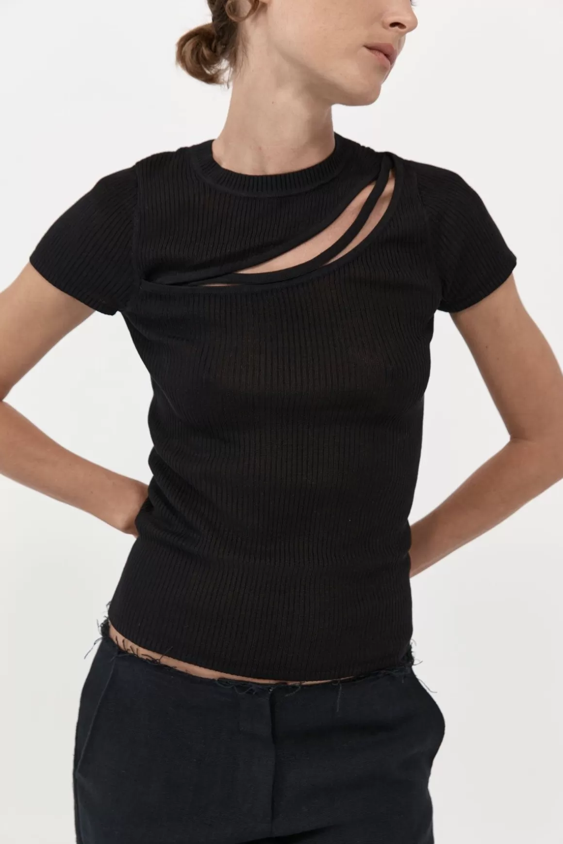 St. Agni Cut Out Knit Tee - Black