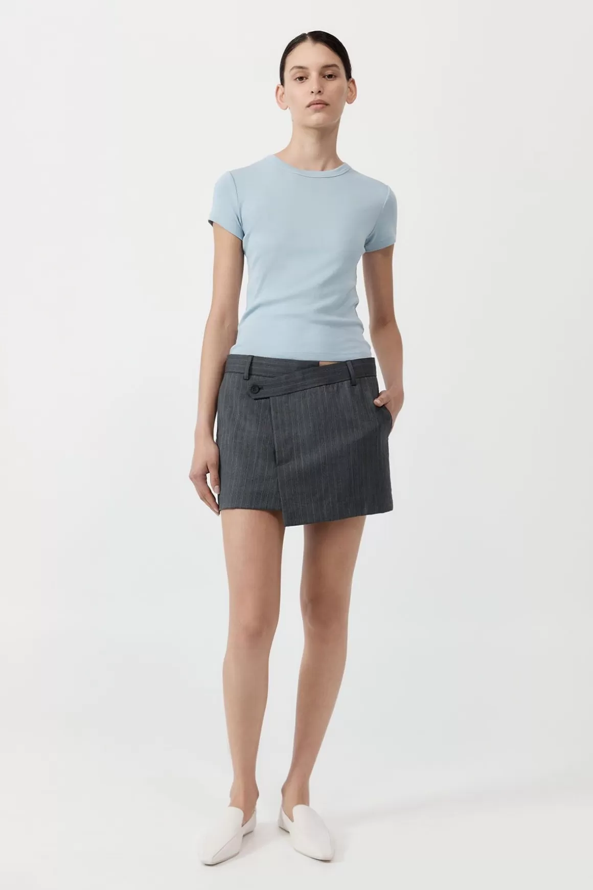 St. Agni Deconstructed Mini Skirt - Stone Blue Stripe