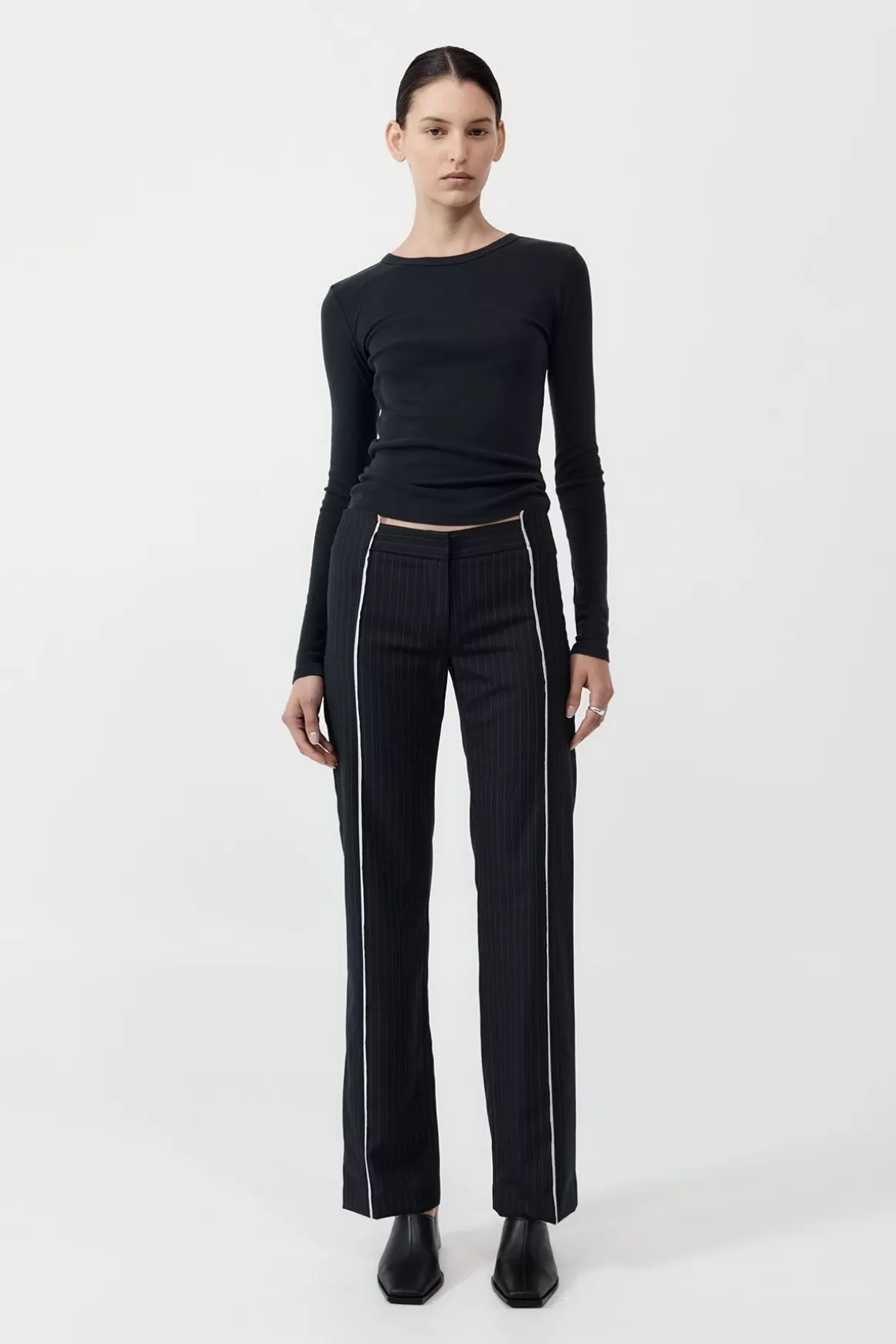 St. Agni Deconstructed Pinstripe Trousers - Black