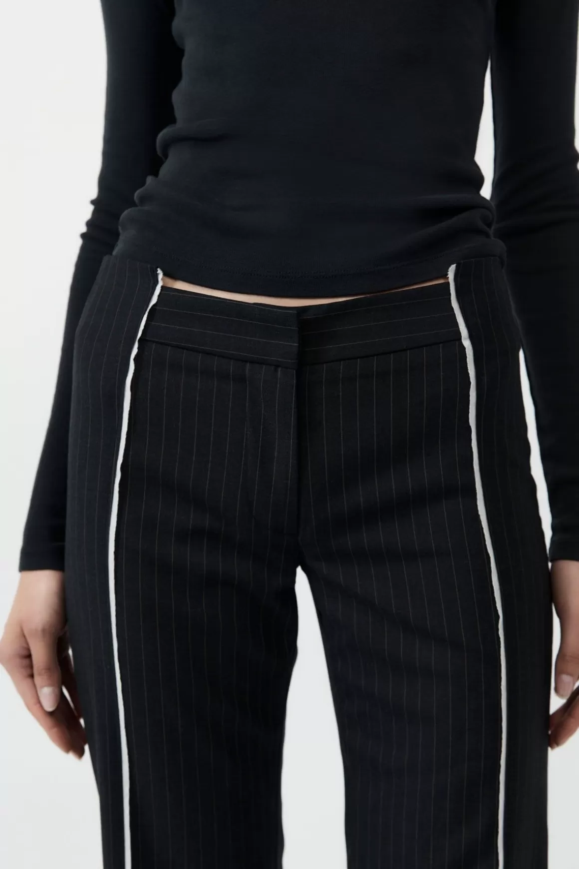 St. Agni Deconstructed Pinstripe Trousers - Black