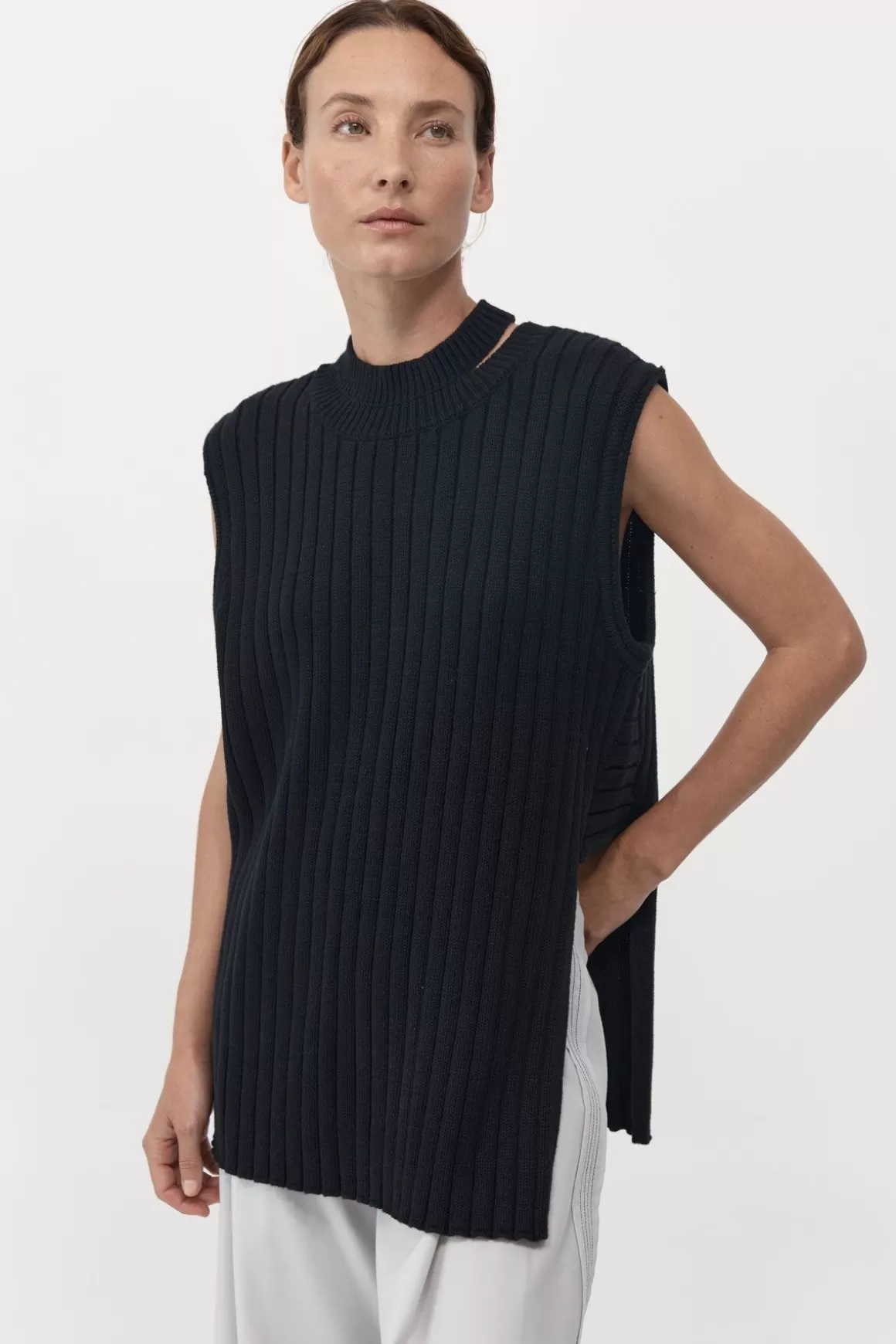 St. Agni Deconstructed Rib Knit Tunic - Black