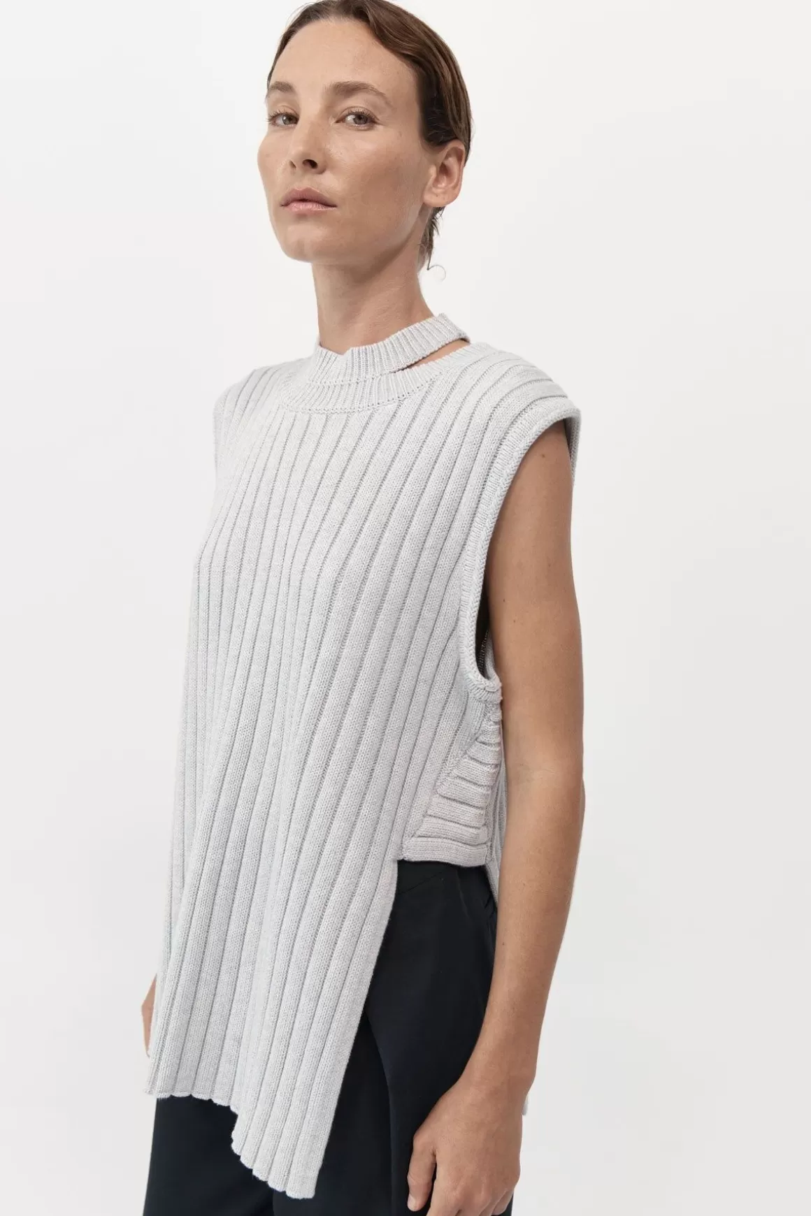 St. Agni Deconstructed Rib Knit Tunic - Soft Grey