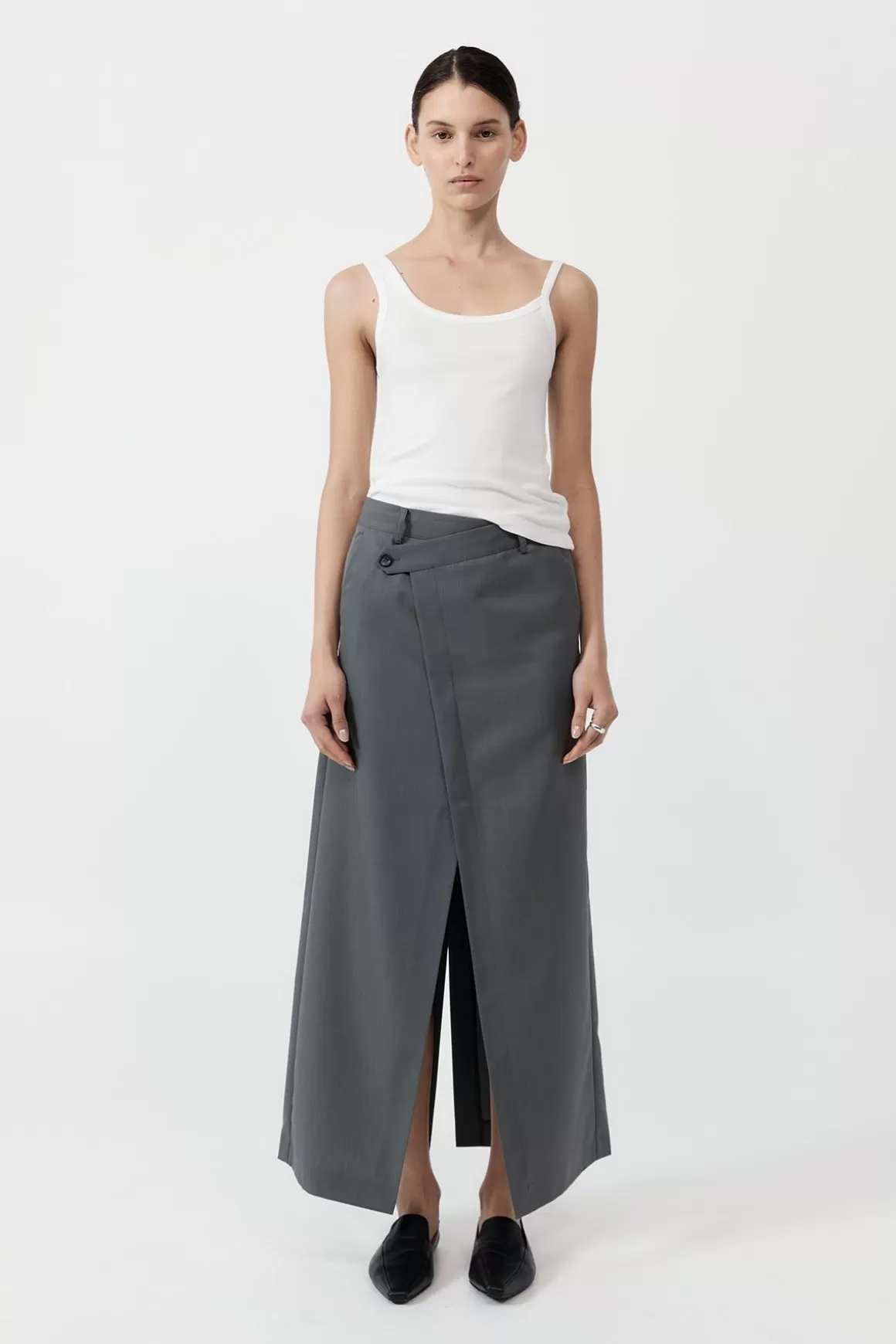 St. Agni Deconstructed Waist Maxi Skirt - Pewter Grey