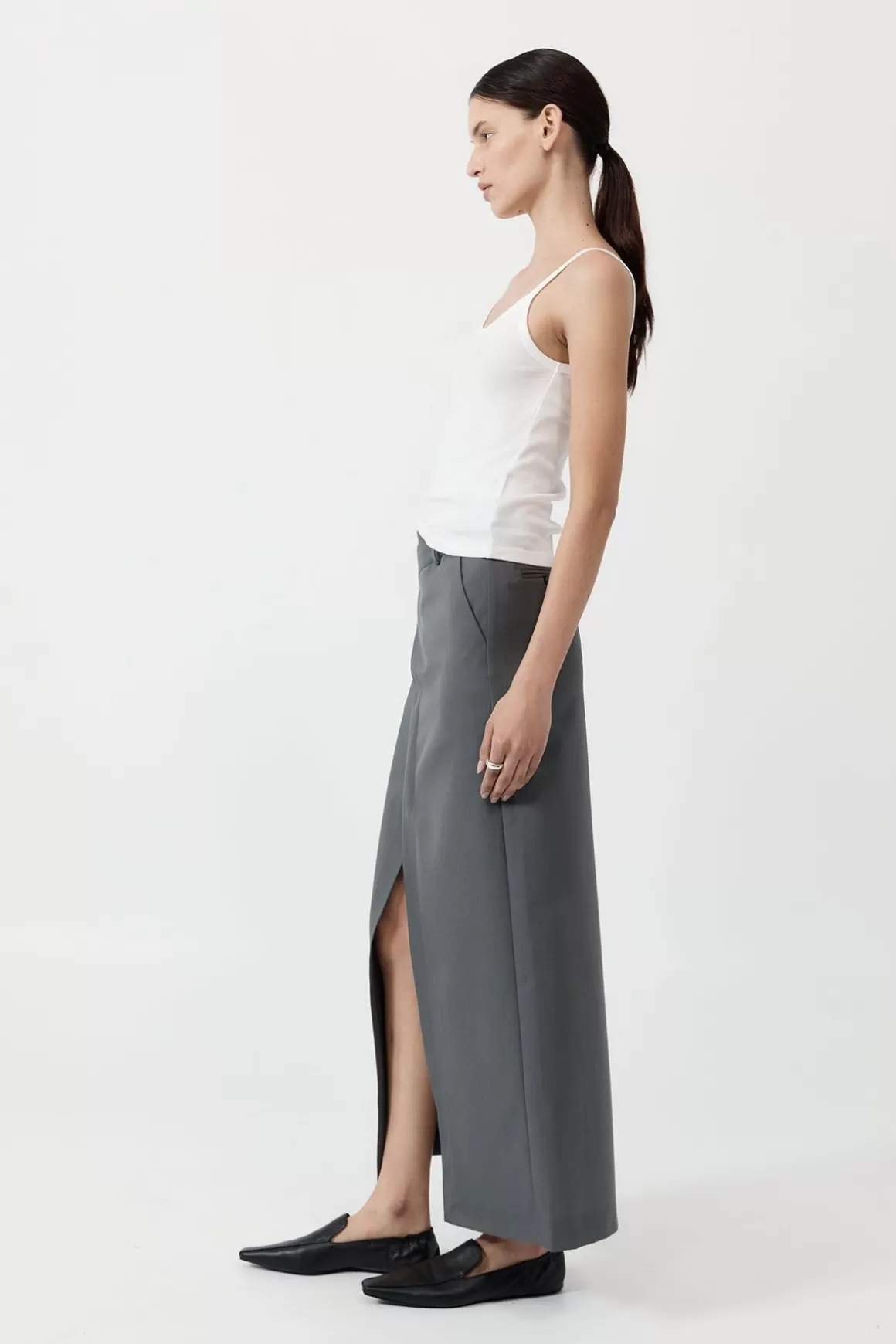 St. Agni Deconstructed Waist Maxi Skirt - Pewter Grey