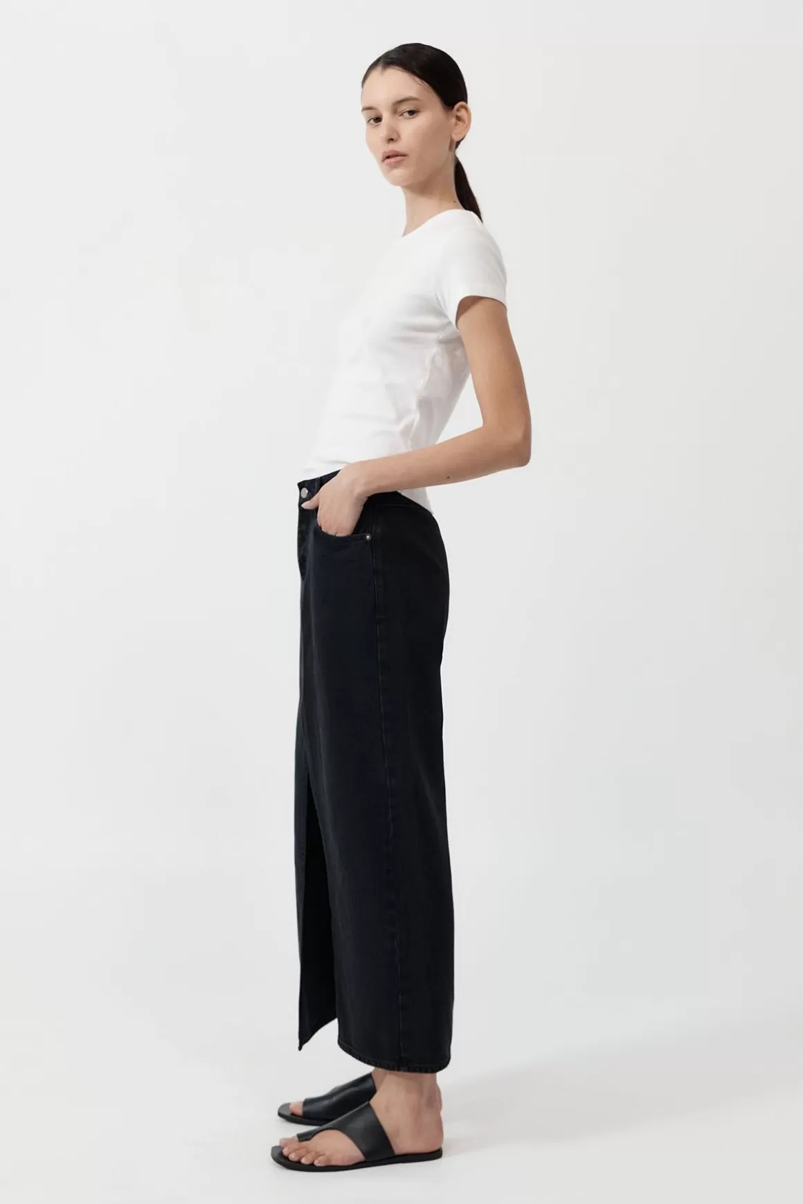 St. Agni Denim Maxi Skirt - Washed Black