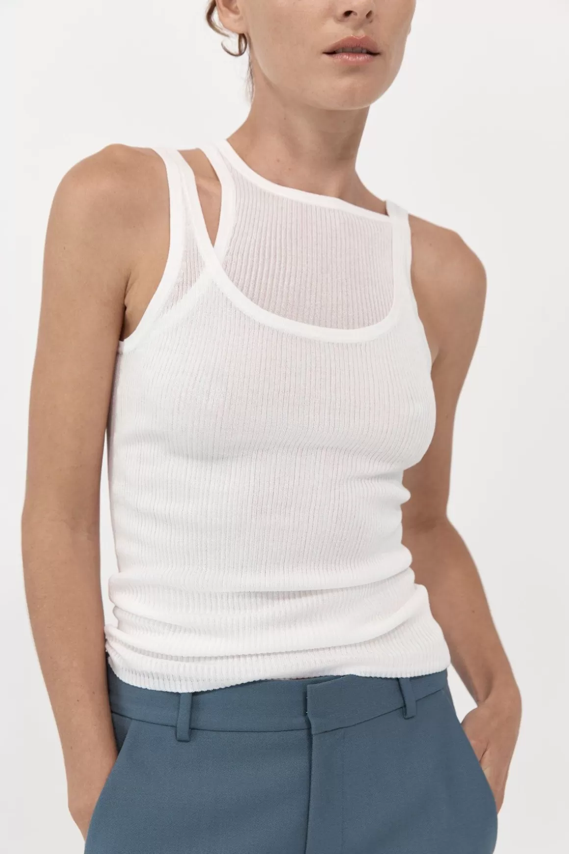 St. Agni Double Layer Knit Singlet - White