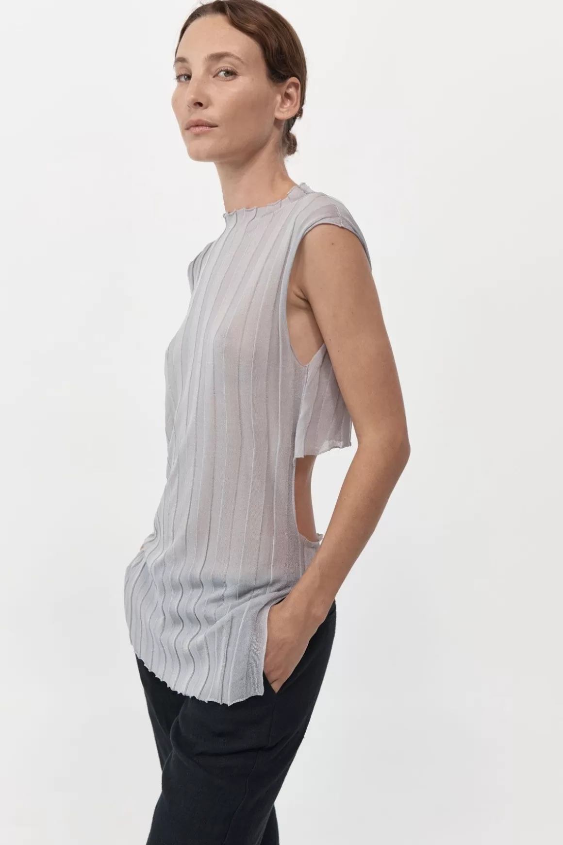 St. Agni Fine Pleat Knit Top - Silver