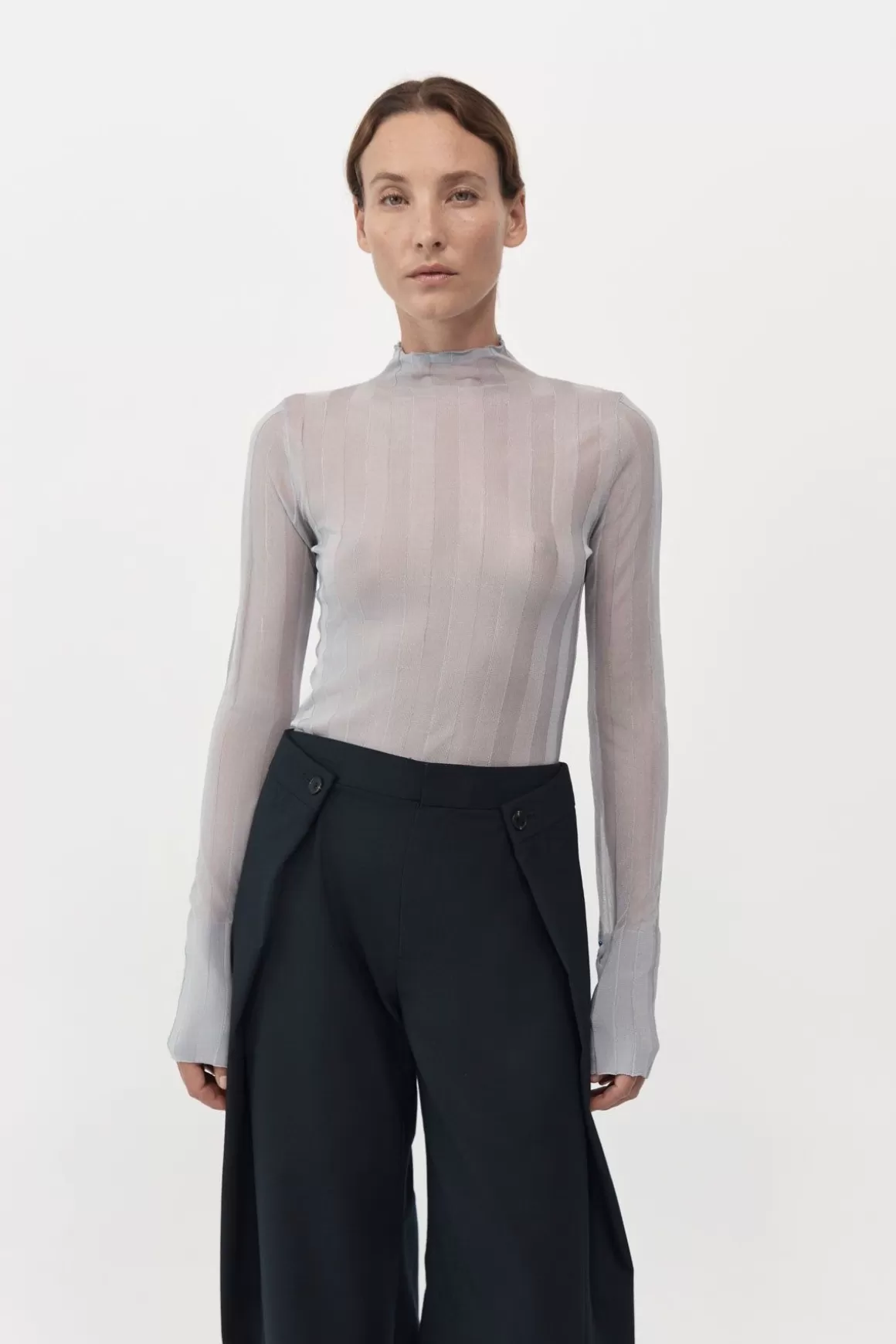 St. Agni Fine Pleat Long Sleeve Top - Silver