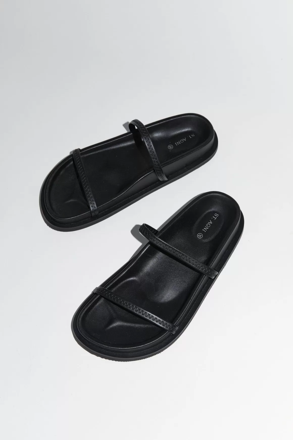 St. Agni Fine Strap Slide - Black