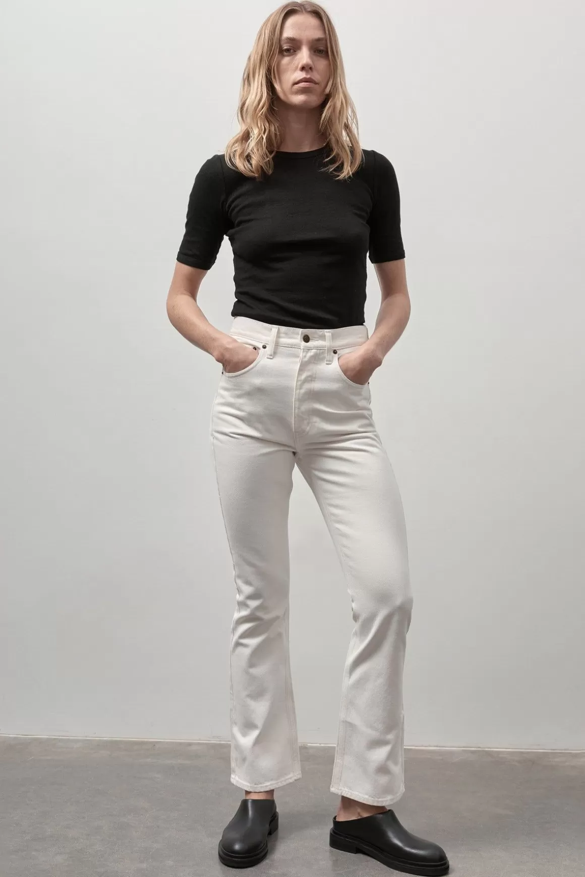 St. Agni High Waist Crop Flare Jeans - Off White