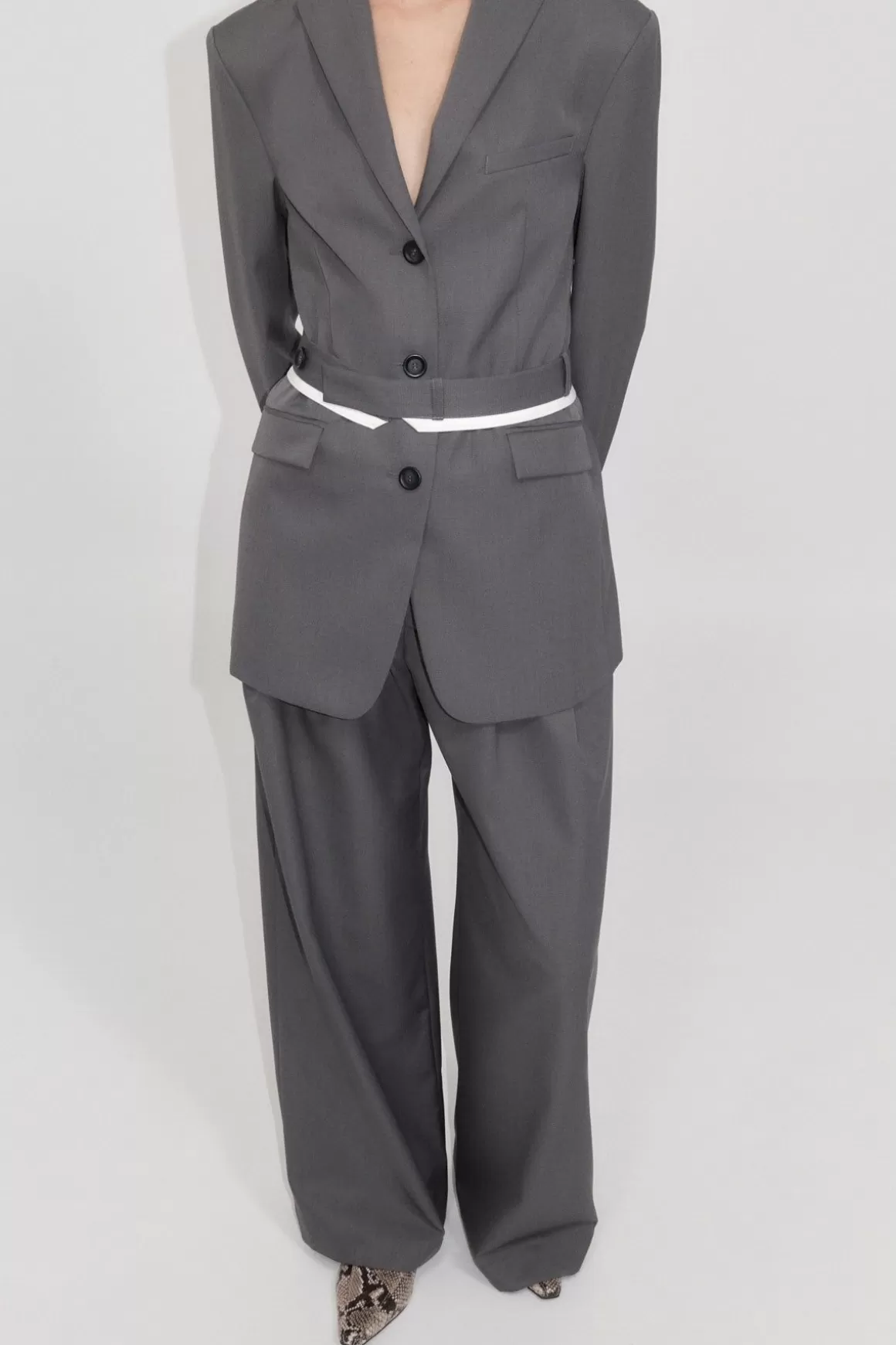 St. Agni Homme Belted Blazer - Pewter Grey