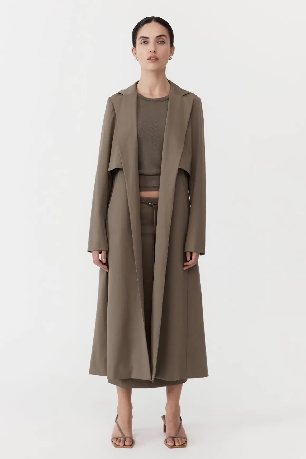 St. Agni Layered Wool Trench - Kelp