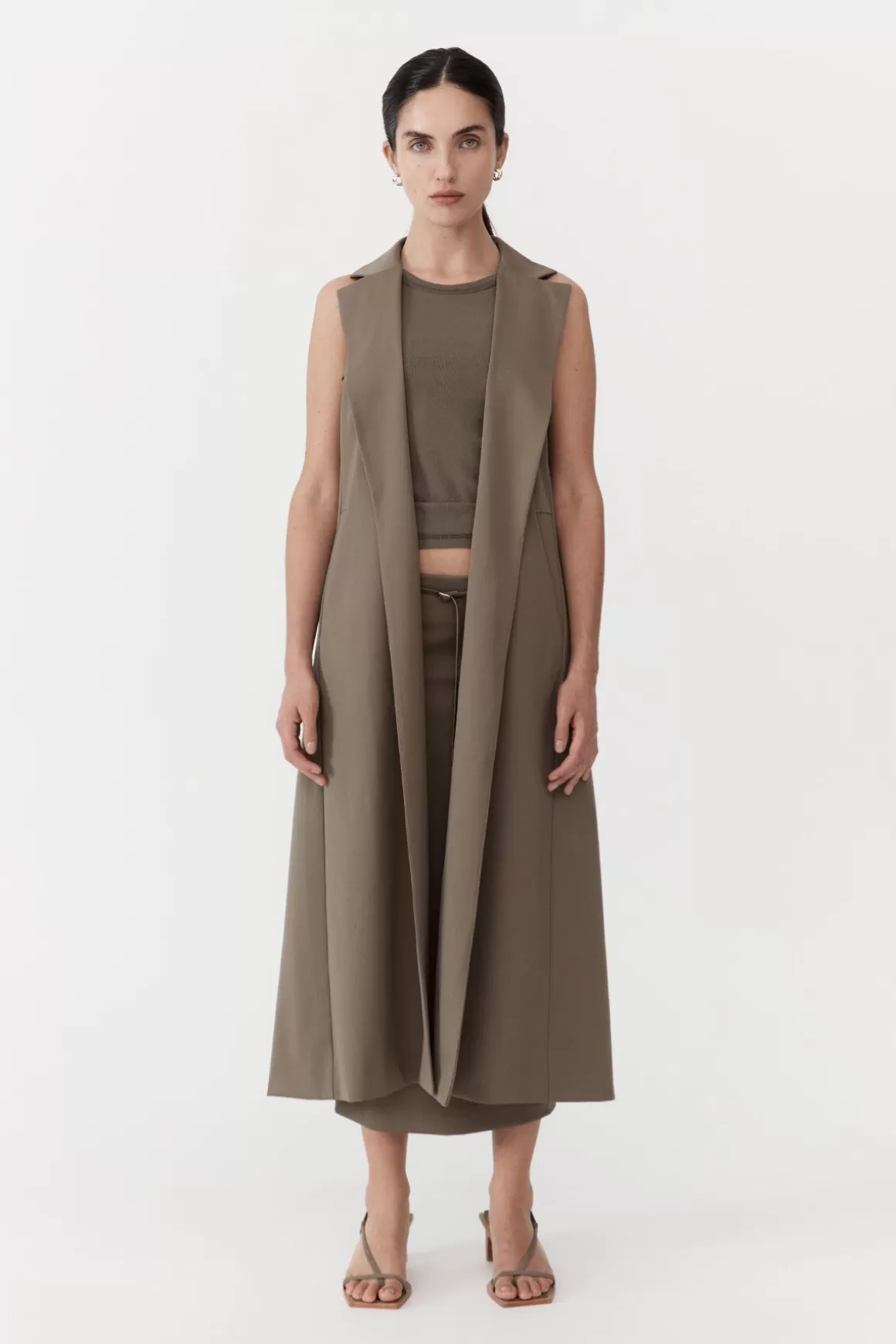 St. Agni Layered Wool Trench - Kelp