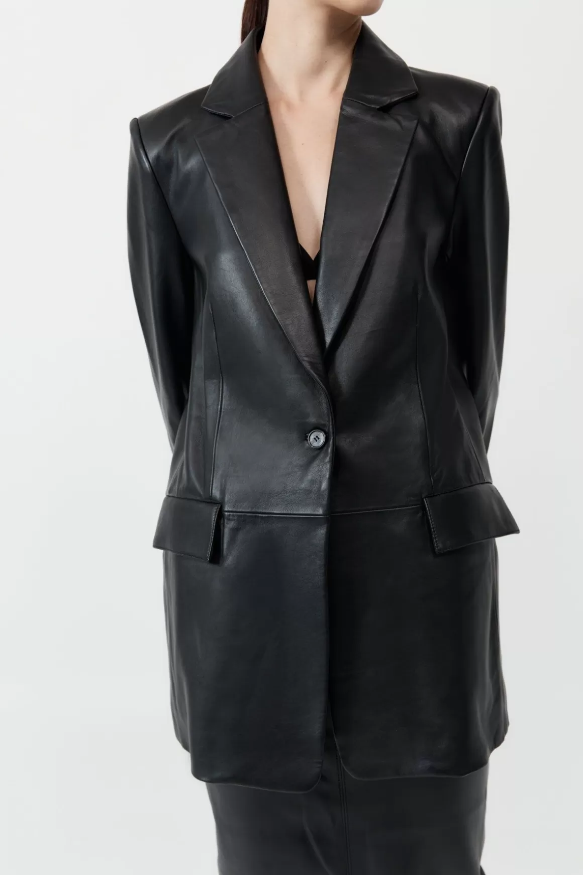 St. Agni Leather Blazer - Black