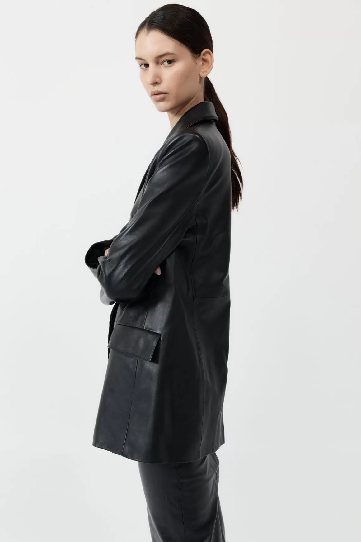 St. Agni Leather Blazer - Black