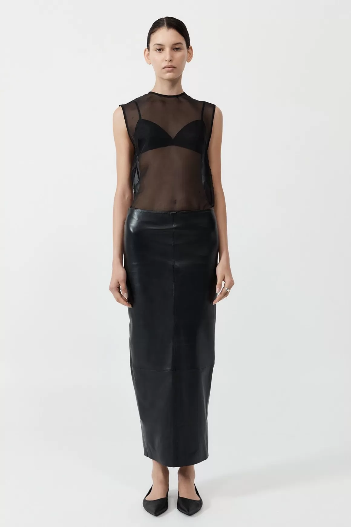 St. Agni Leather Column Skirt - Black