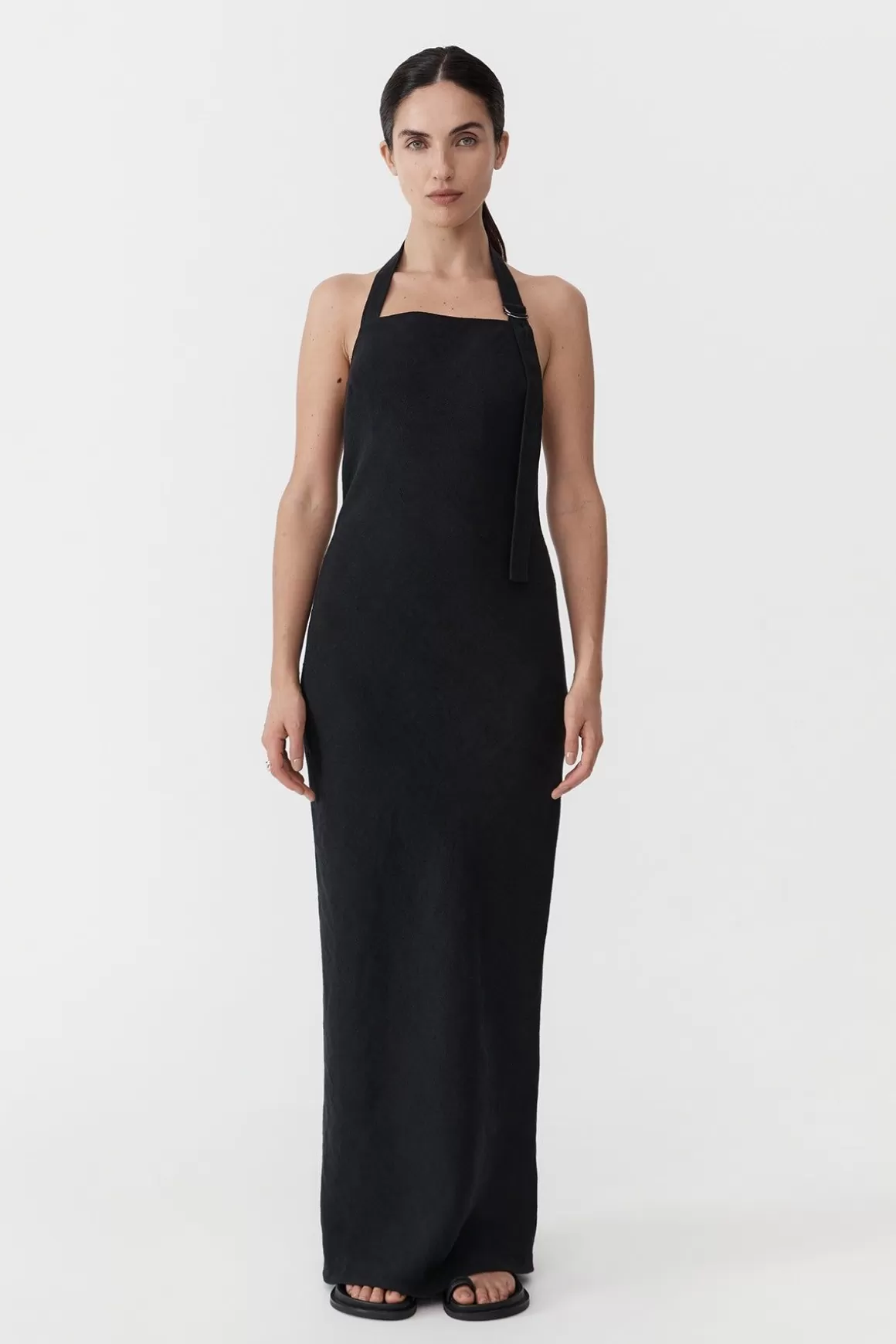 St. Agni Linen Bias Maxi Dress - Black