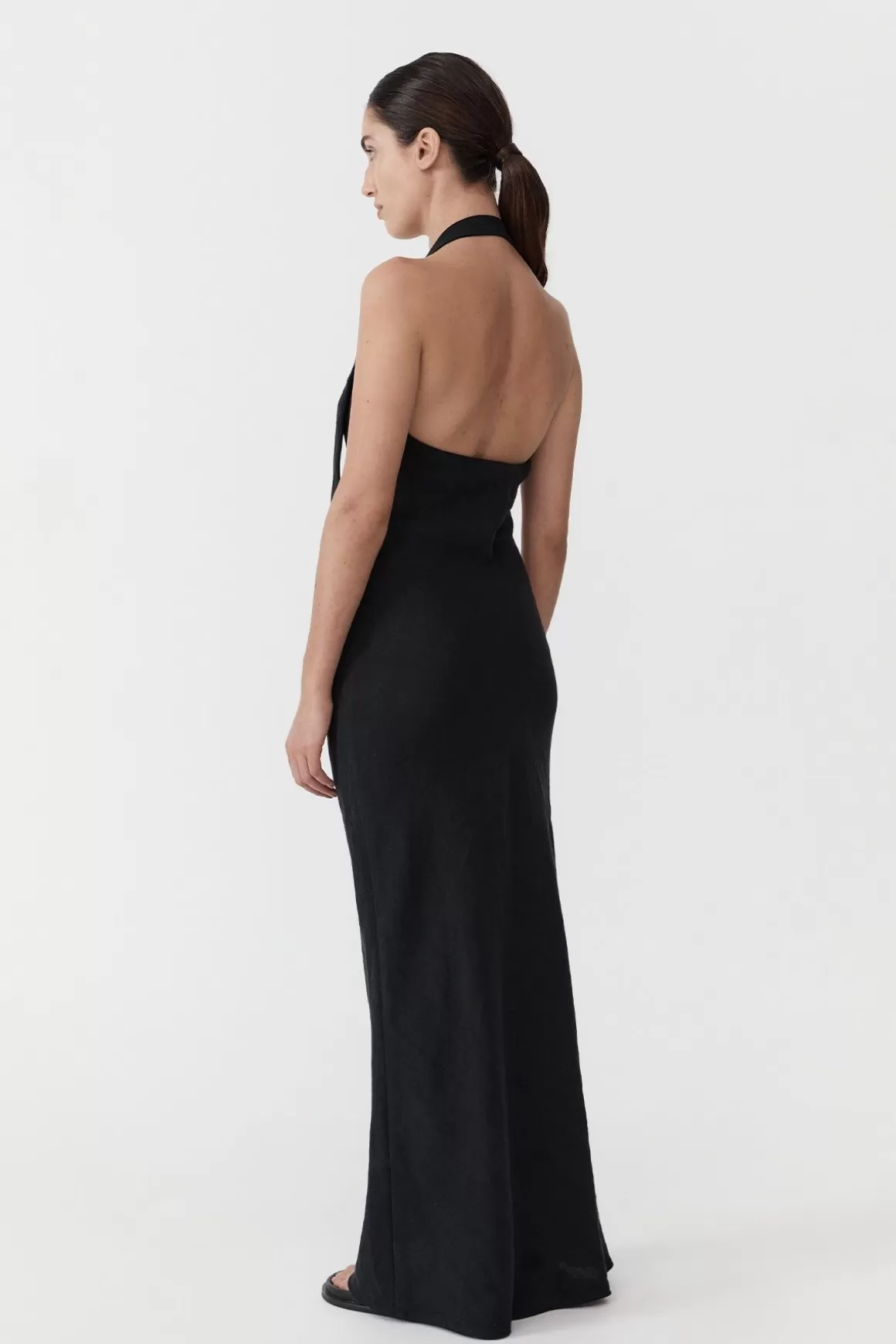 St. Agni Linen Bias Maxi Dress - Black