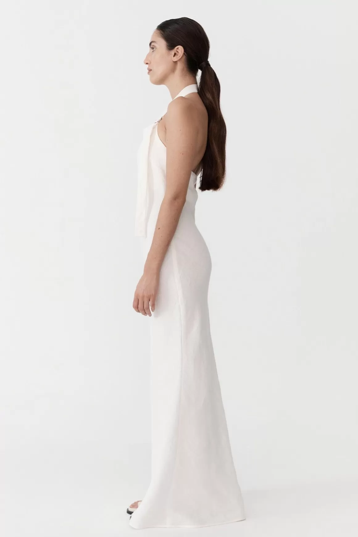 St. Agni Linen Bias Maxi Dress - Ivory