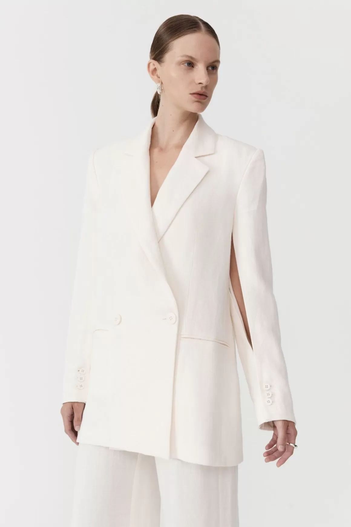 St. Agni Linen Split Sleeve Blazer - Ivory