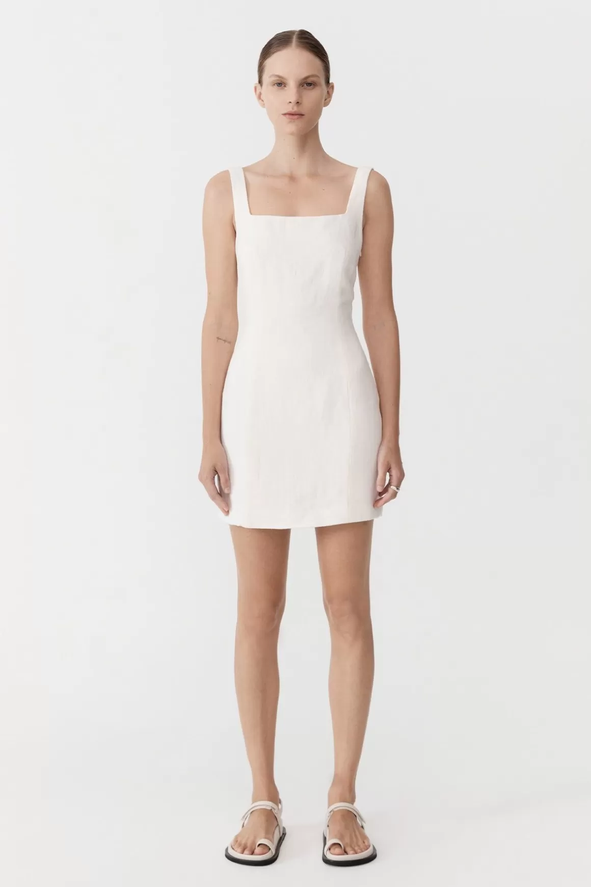 St. Agni Linen Square Neck Mini Dress - Ivory