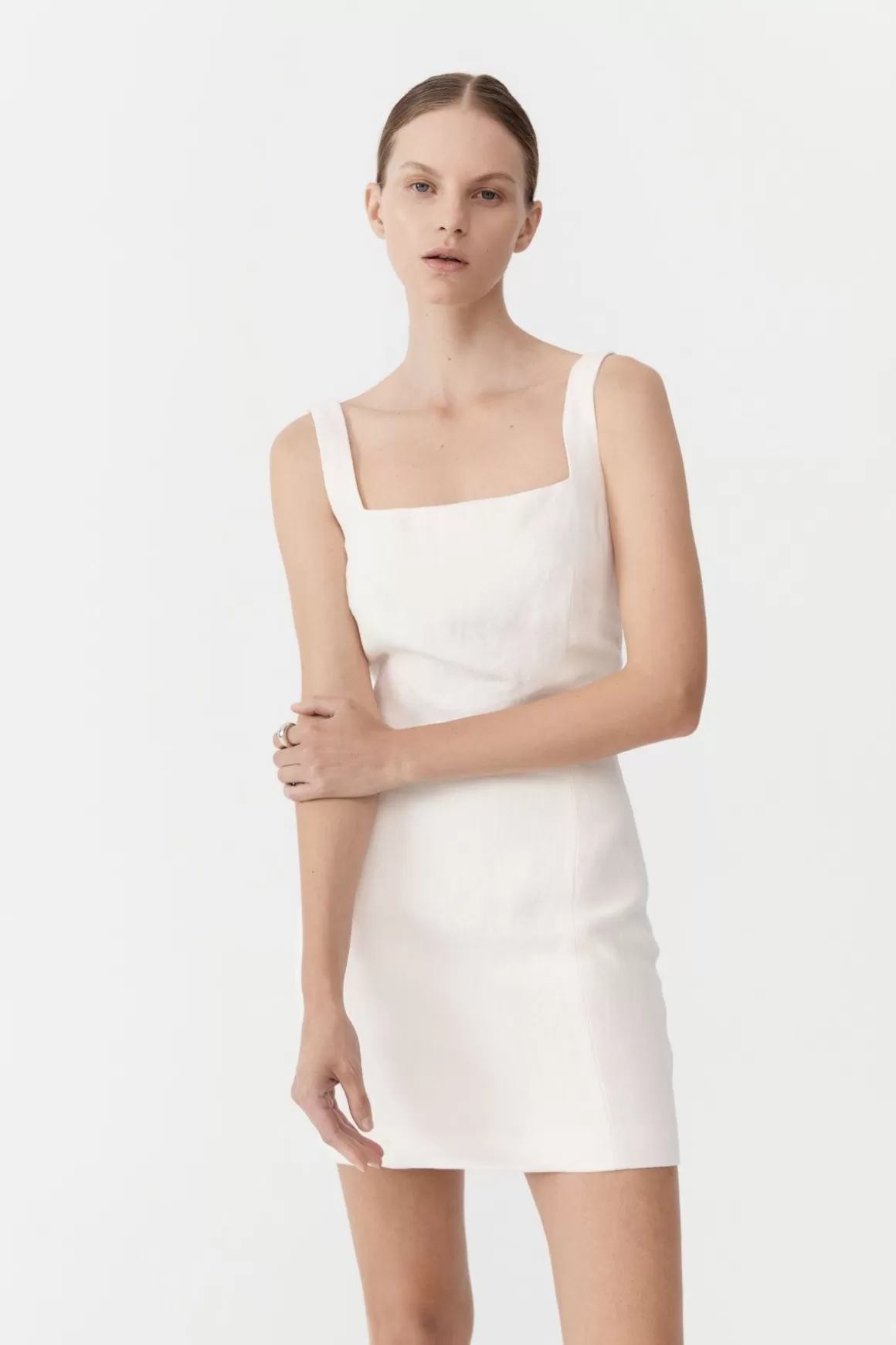 St. Agni Linen Square Neck Mini Dress - Ivory