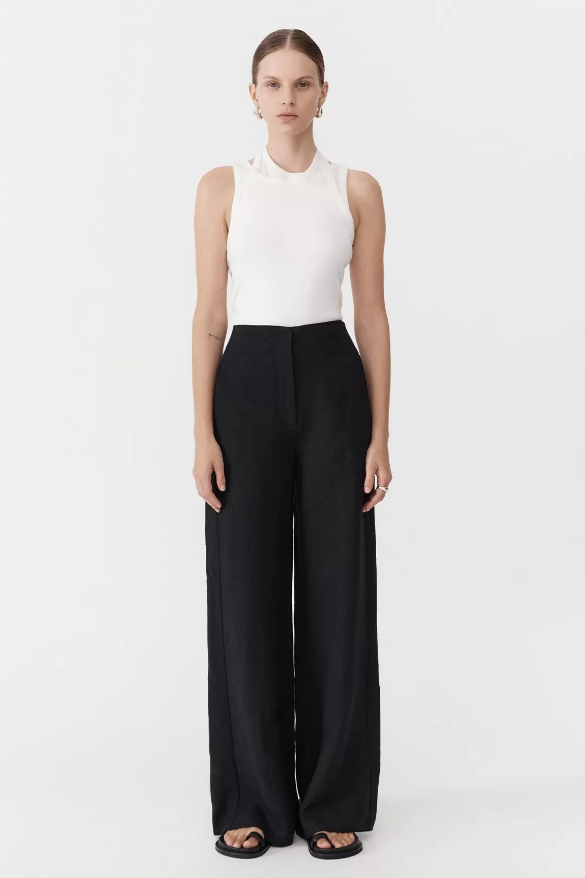 St. Agni Linen Wide Leg Pants - Black