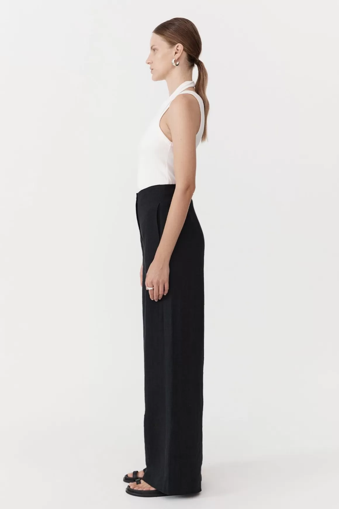 St. Agni Linen Wide Leg Pants - Black