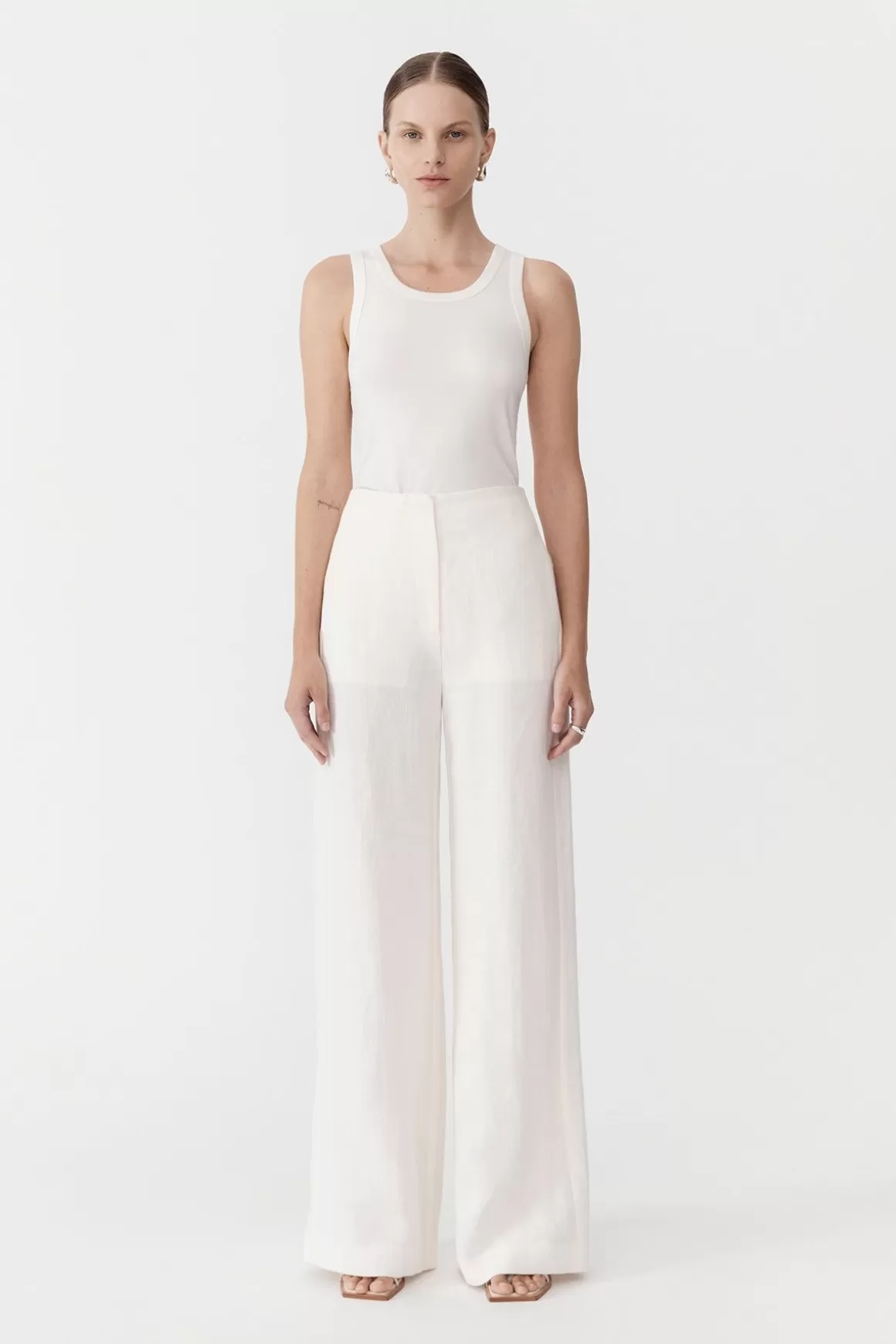 St. Agni Linen Wide Leg Pants - Ivory