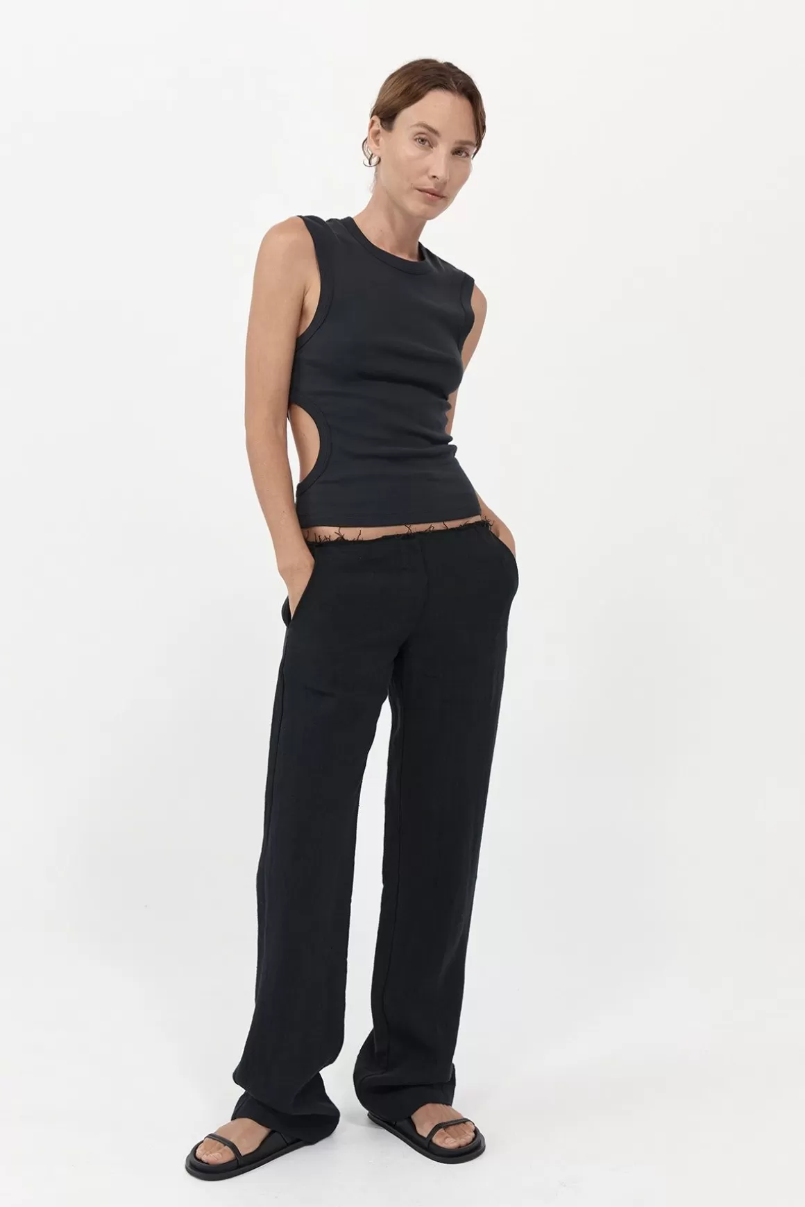 St. Agni Low Waist Raw Edge Pants - Black