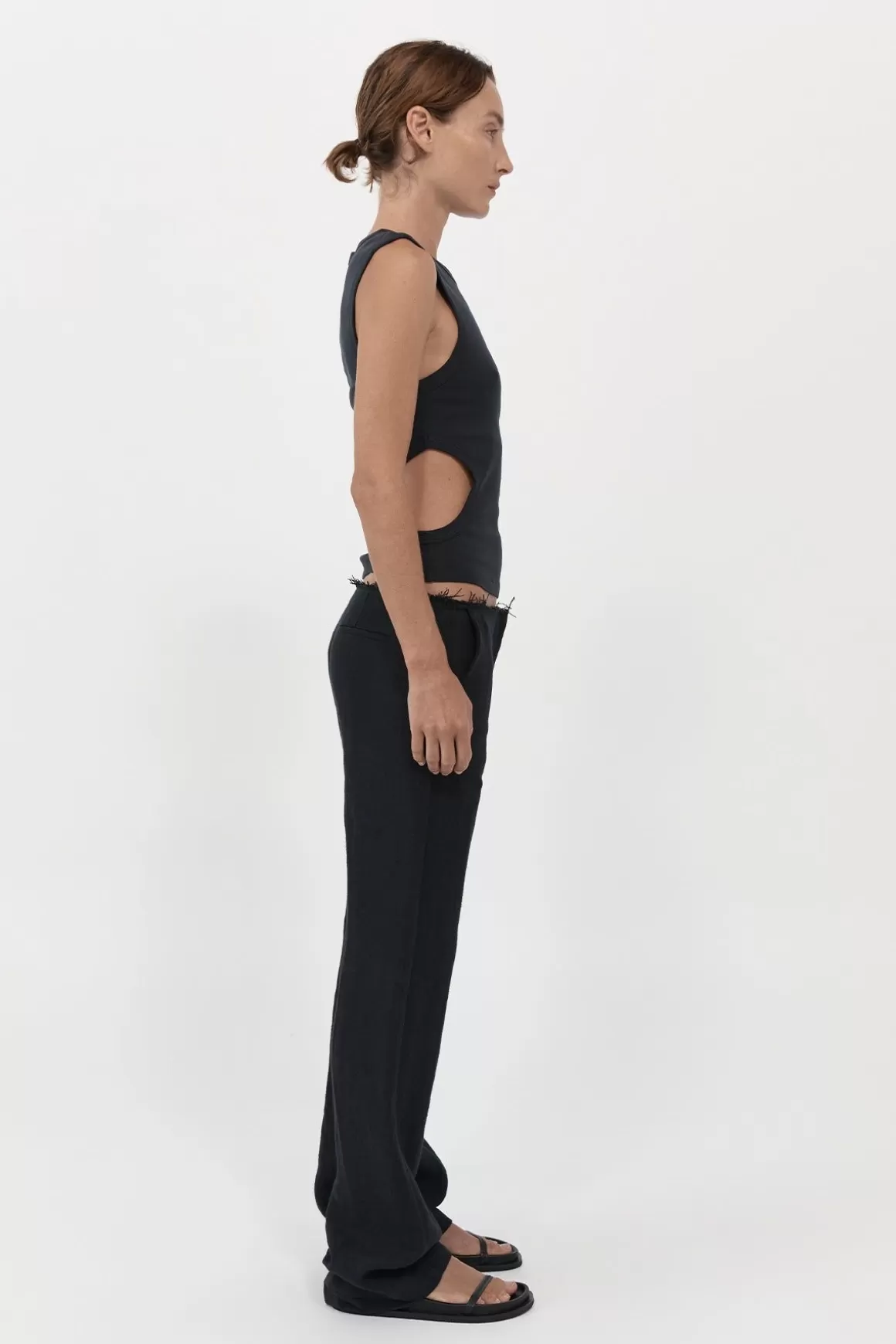 St. Agni Low Waist Raw Edge Pants - Black