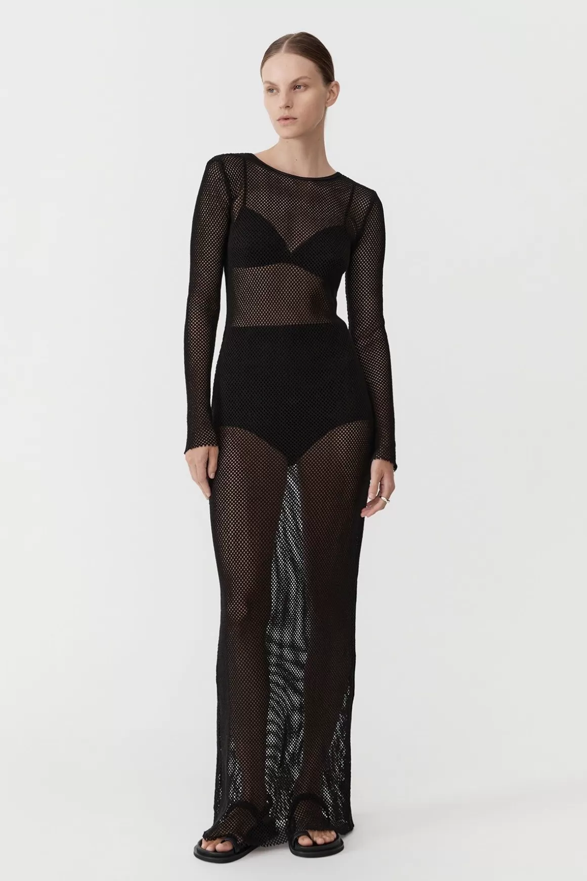 St. Agni Mesh Long Sleeve Dress - Black