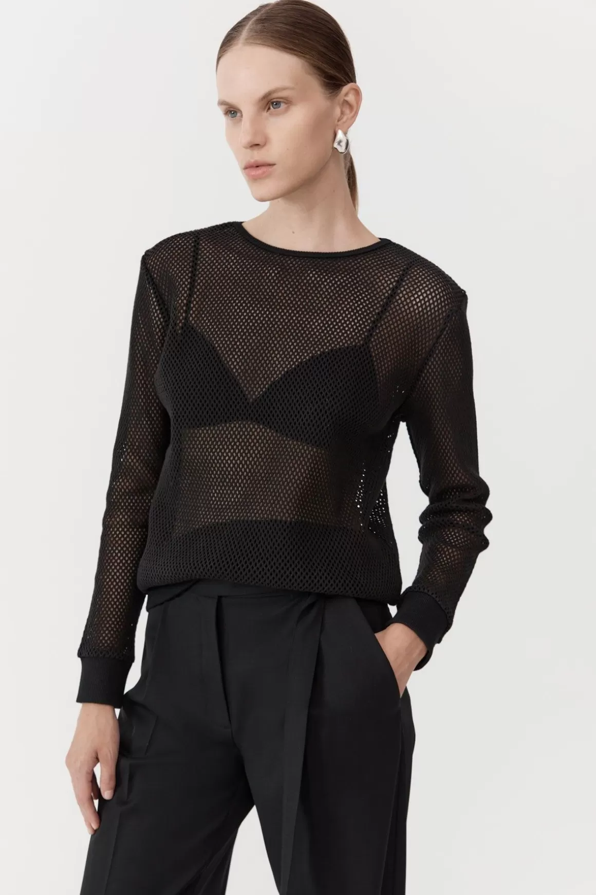 St. Agni Mesh Long Sleeve Top - Black