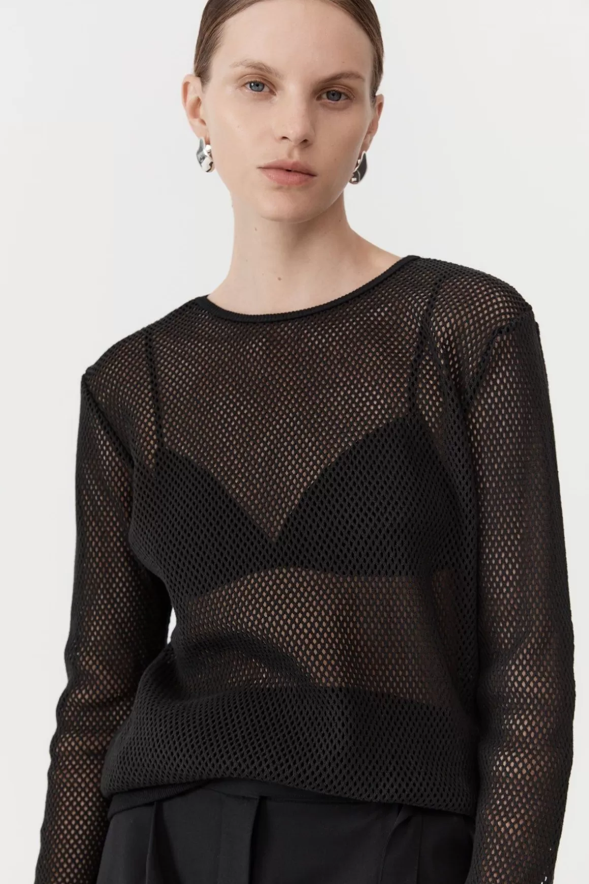 St. Agni Mesh Long Sleeve Top - Black