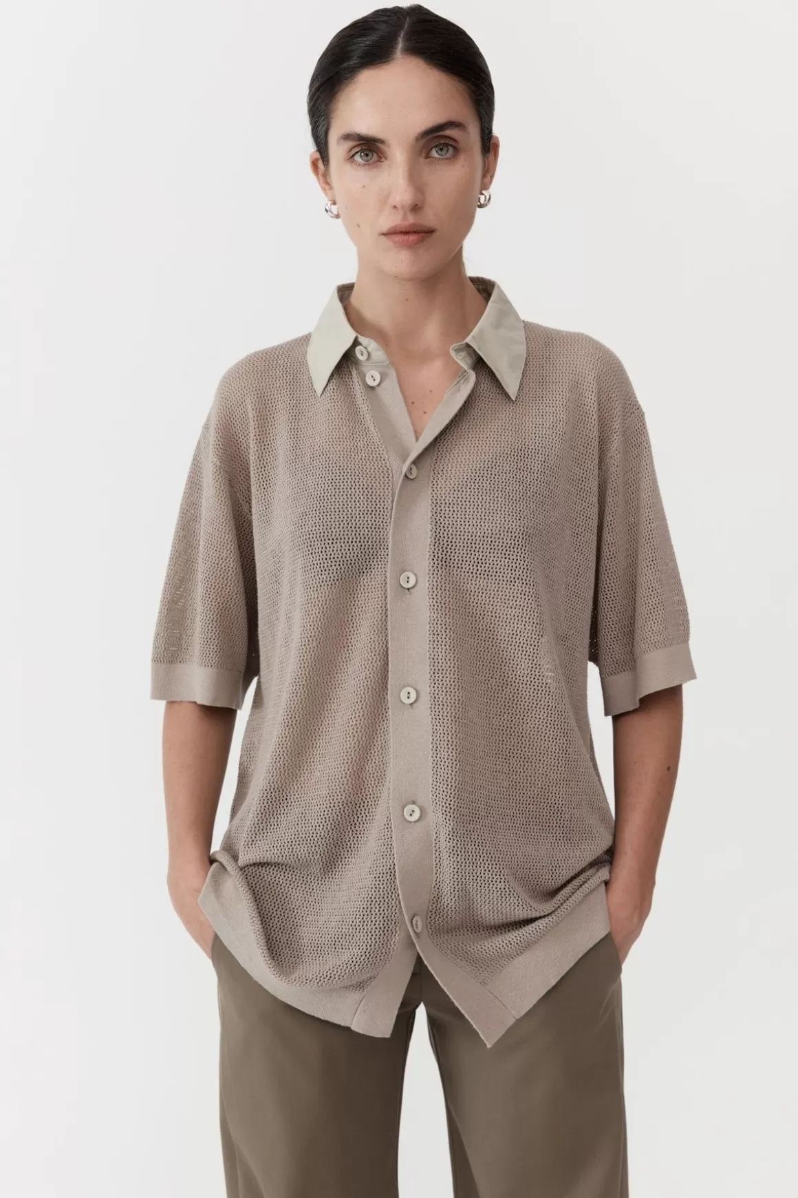 St. Agni Mesh Short Sleeve Shirt - Fog