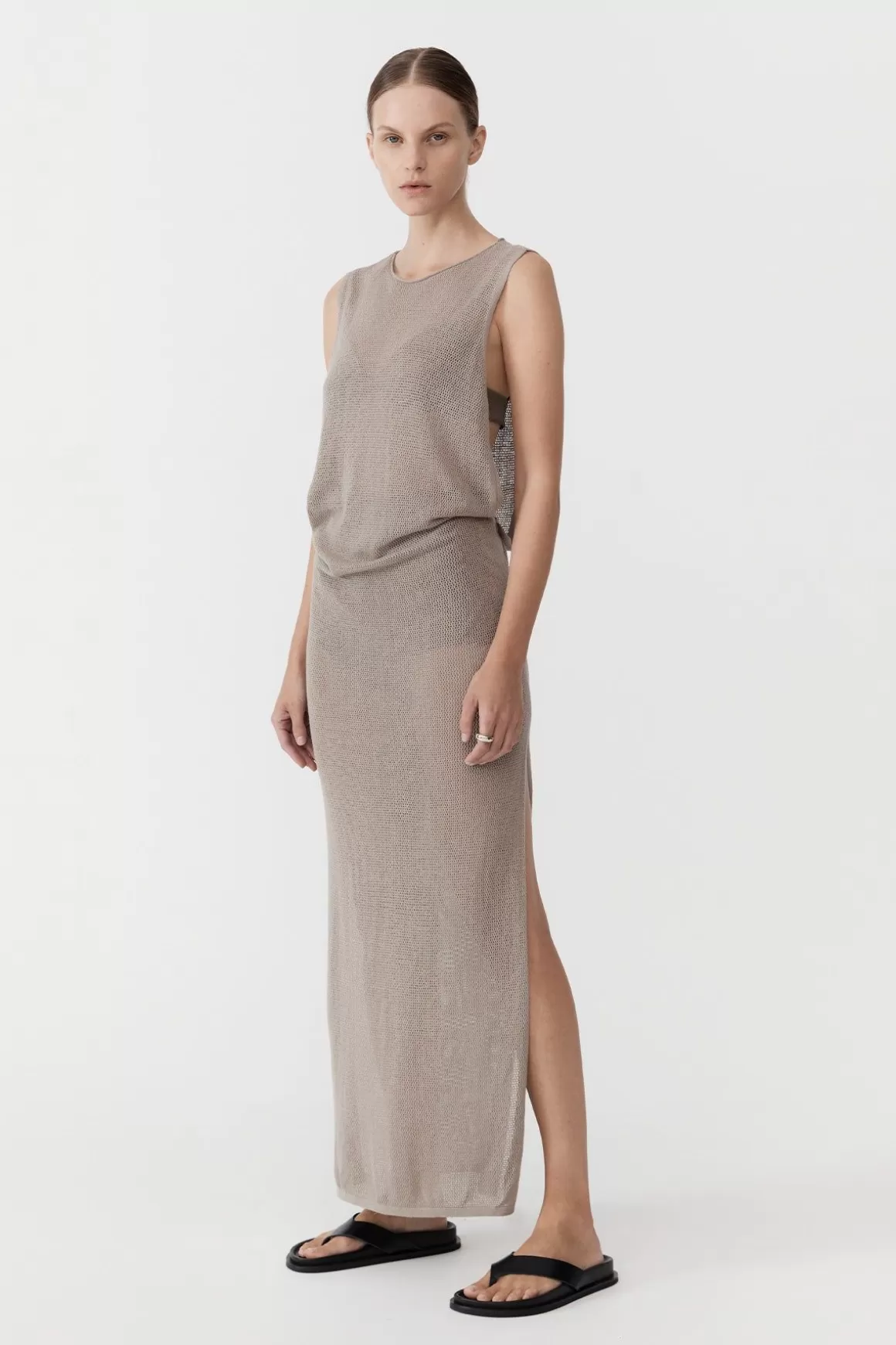 St. Agni Mesh Tuck Back Maxi Dress - Fog