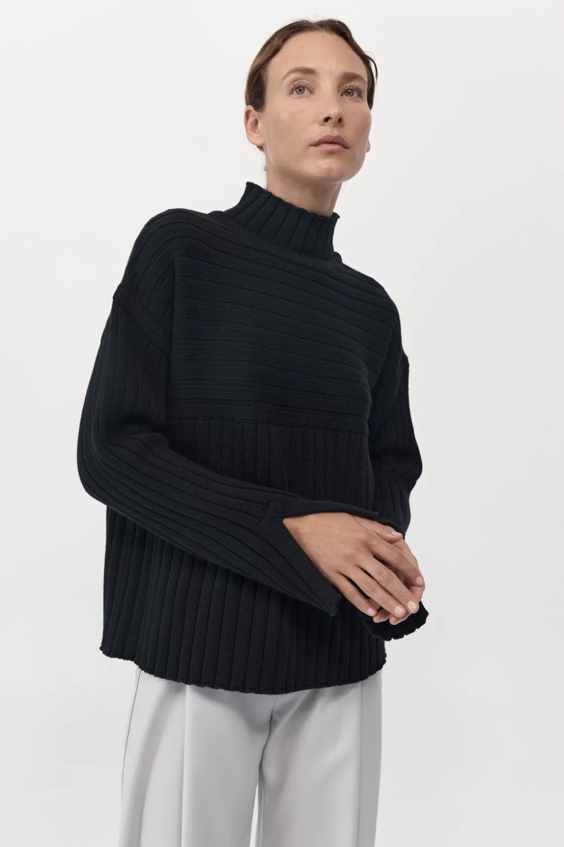 St. Agni Mock Neck Rib Knit Jumper - Black